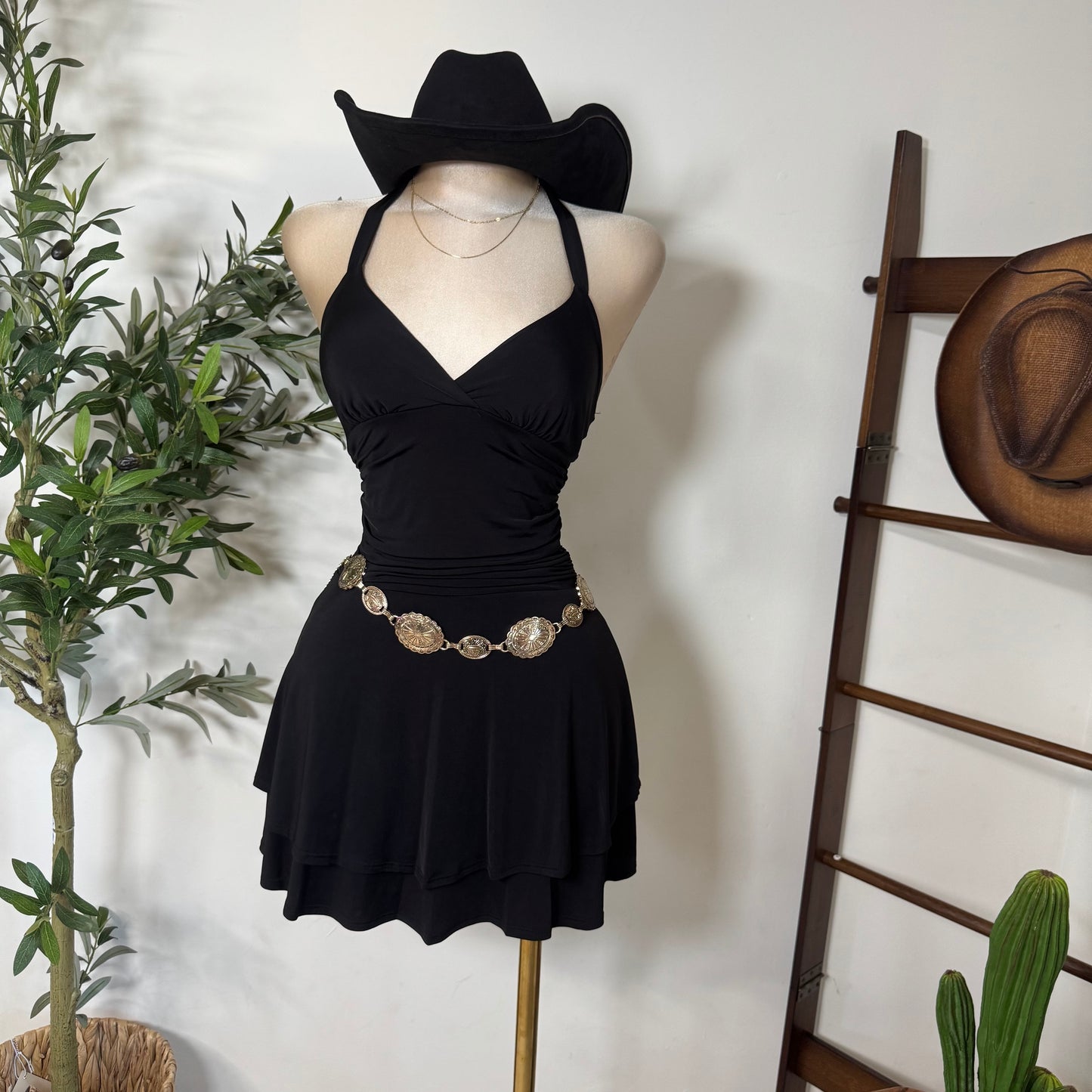 Halter Double Layered Dress-Black