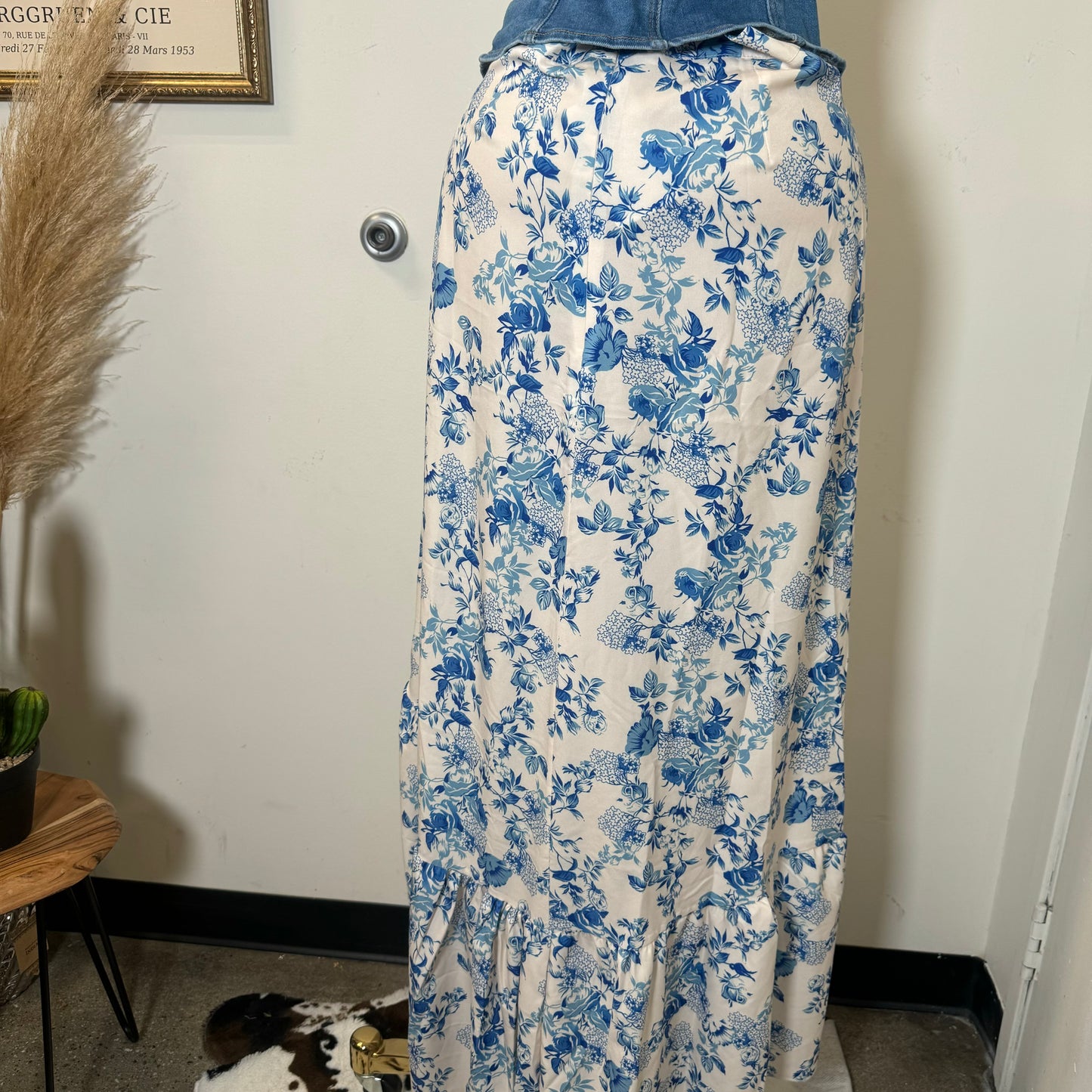 Floral Maxi Skirt-Blue/White