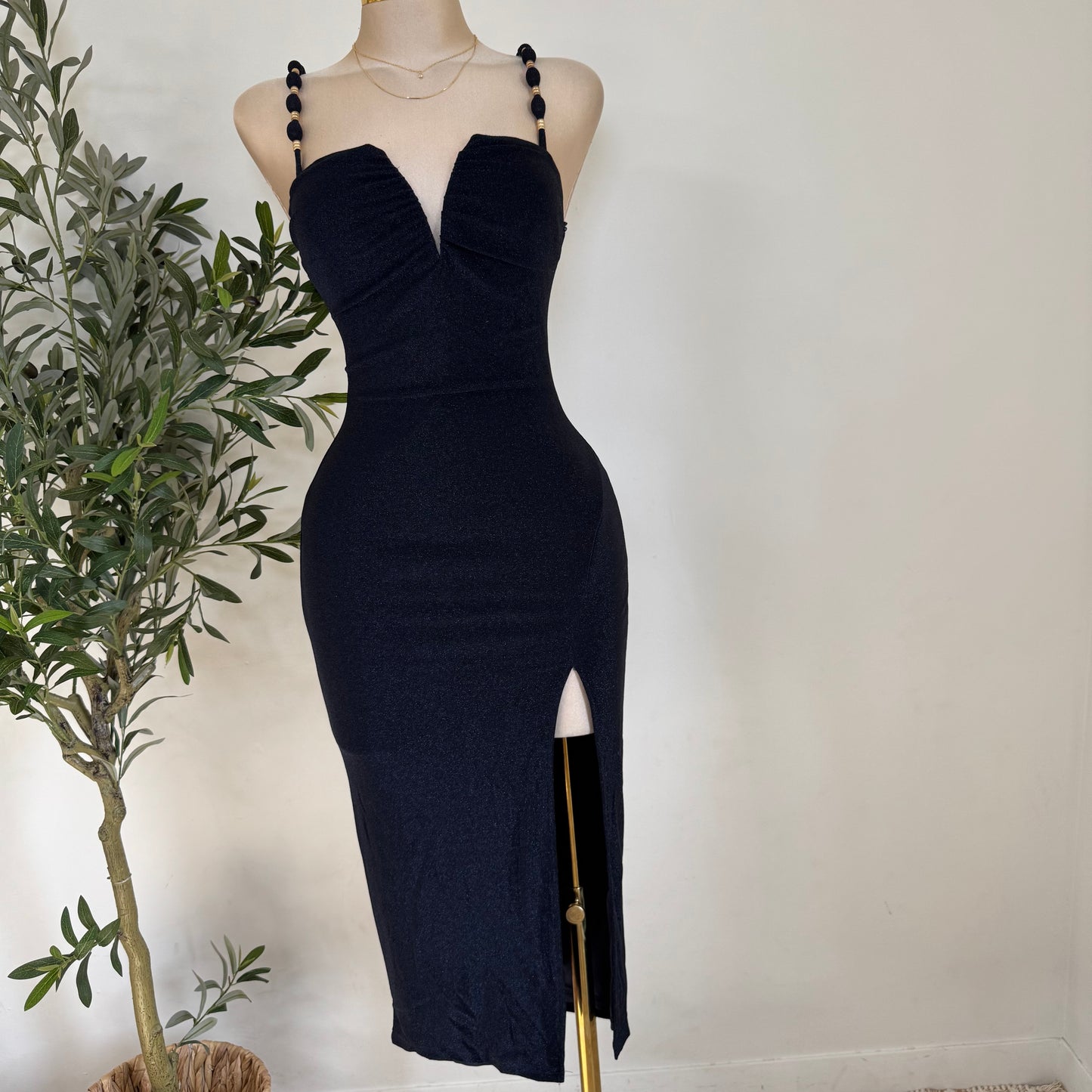 METALLIC LUREX KNIT MIDI DRESS-Navy