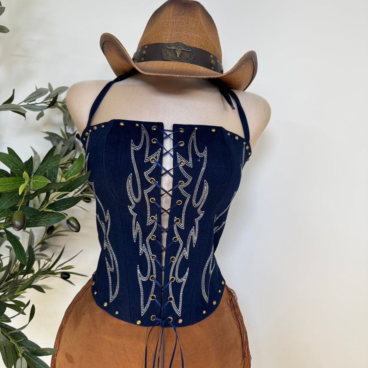 La Yaquesita Corset Top-Denim Blue