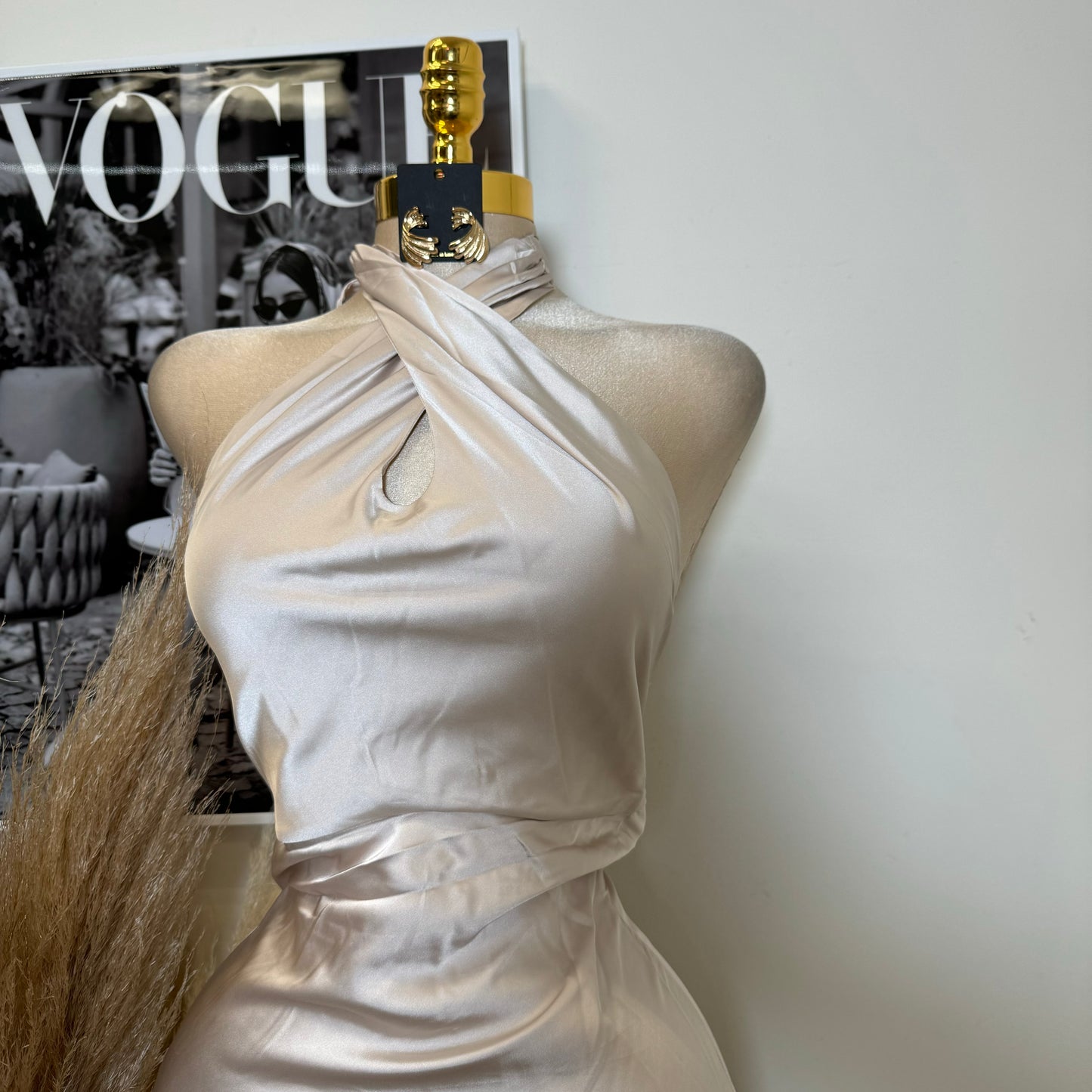 Silky Halter Dress-Champagne