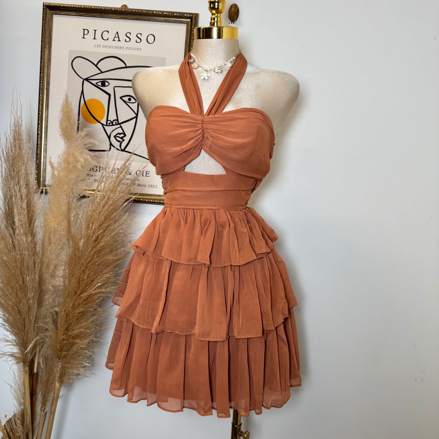 Vallarta Ruffle Dress-Terracotaa