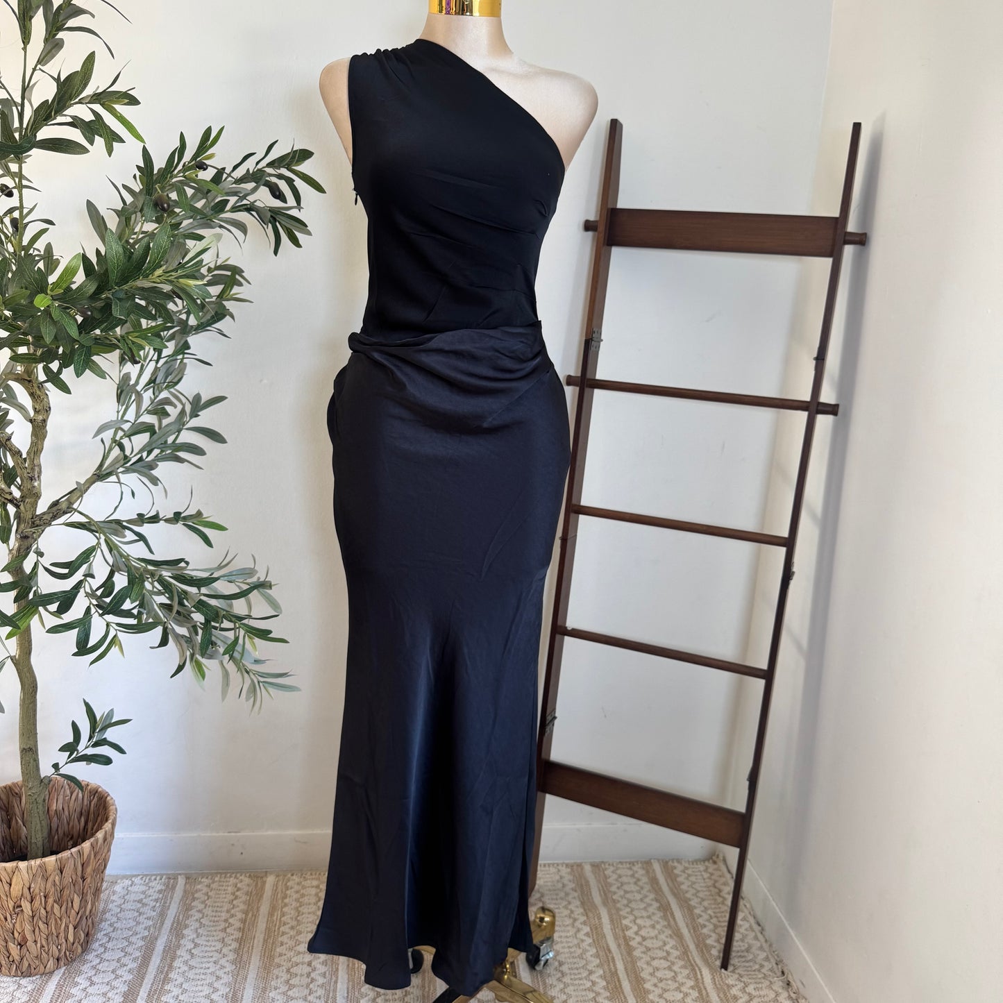 Sable Asymmetrical Maxi Dress-Black