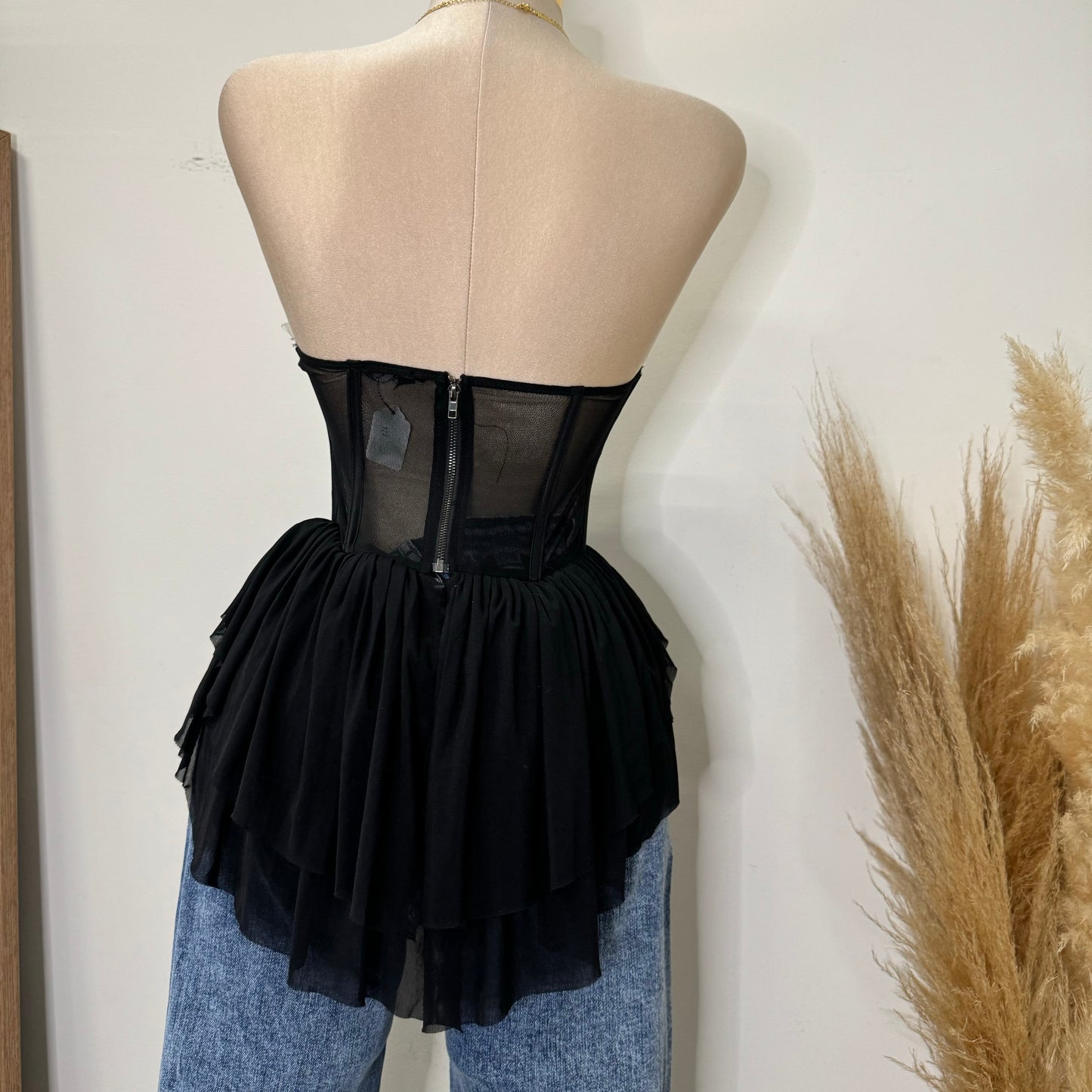 Mesh Corset Top-Black