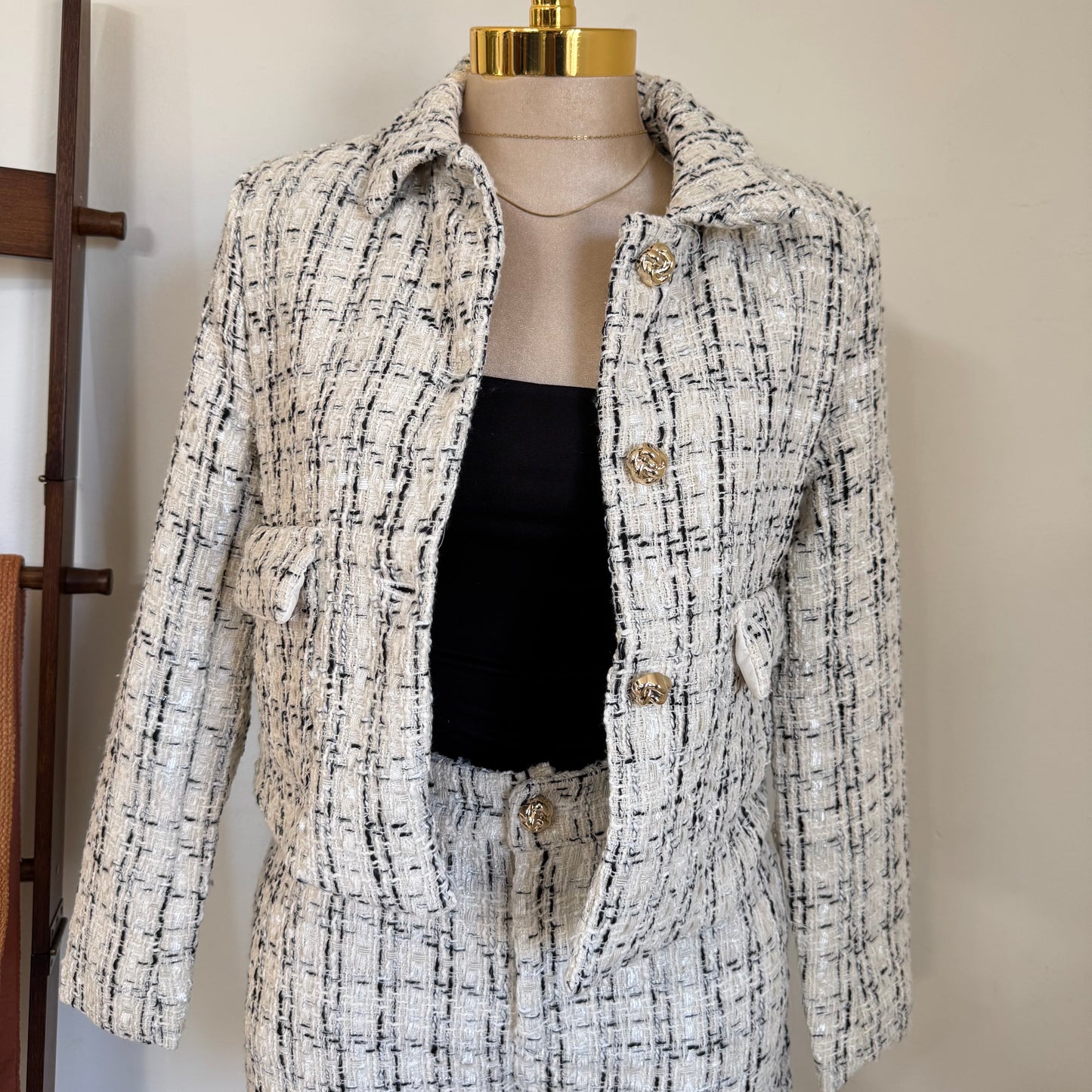 Collared Tweed Jacket-Ivory