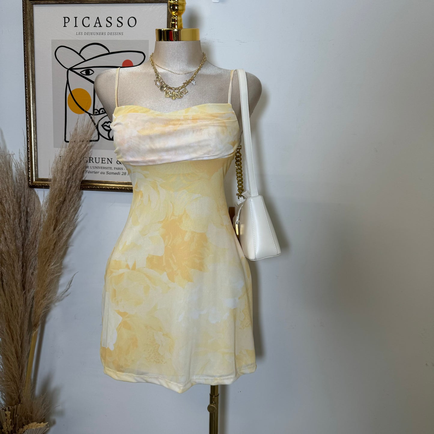Solecito Mesh Dress-Yellow