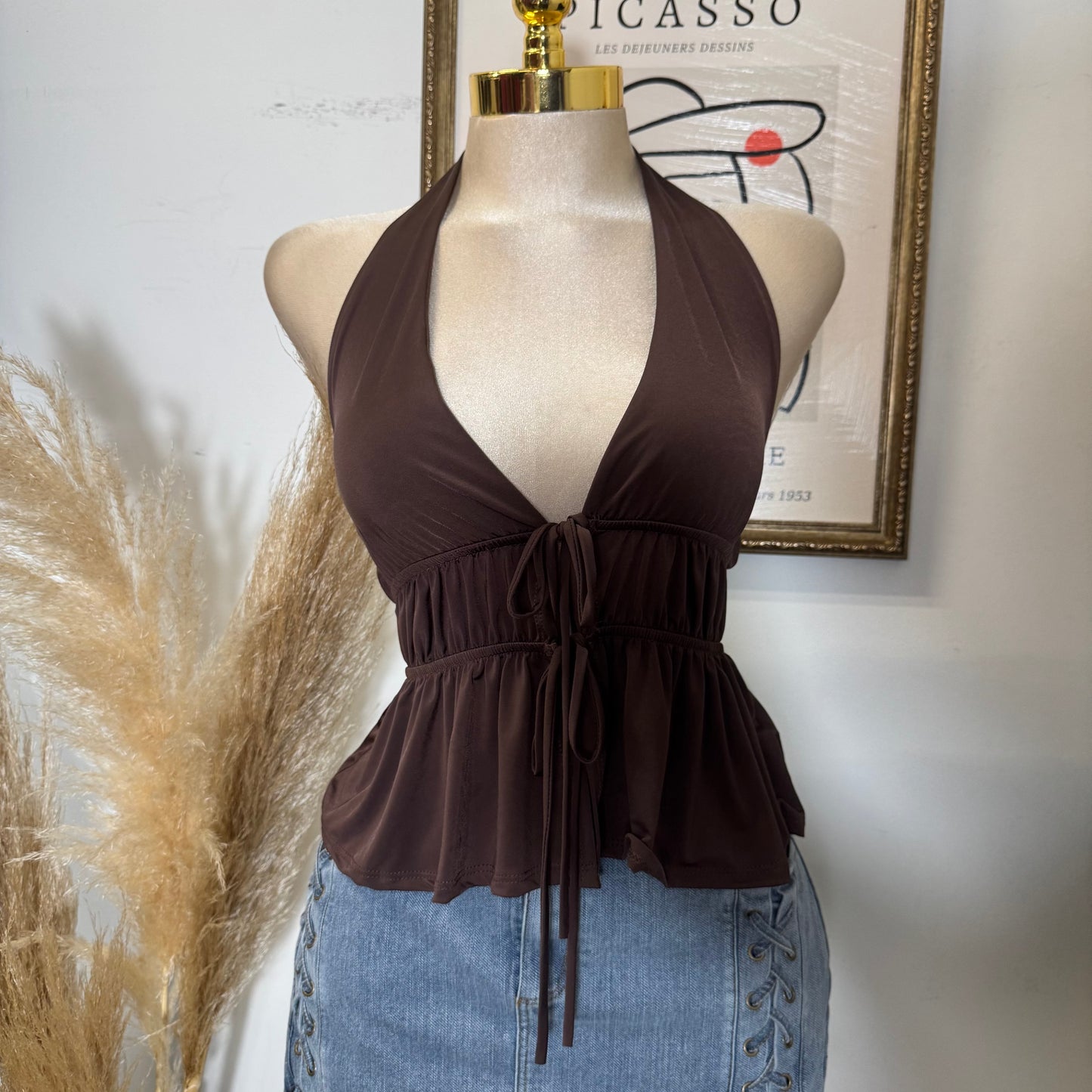 Halter Front Tie Venechia Top-Brown