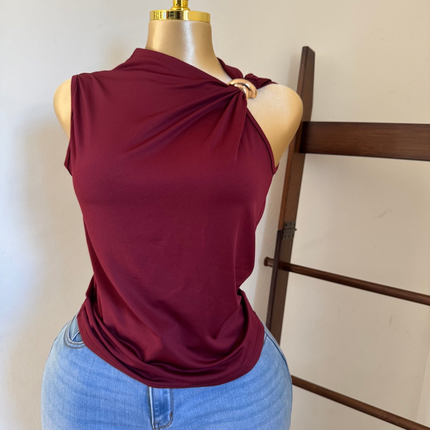 Plus size Top With Gold Detail -Burgundy