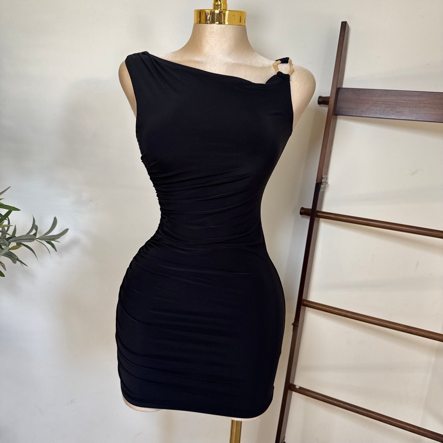 One shoulder Double Layered-Black