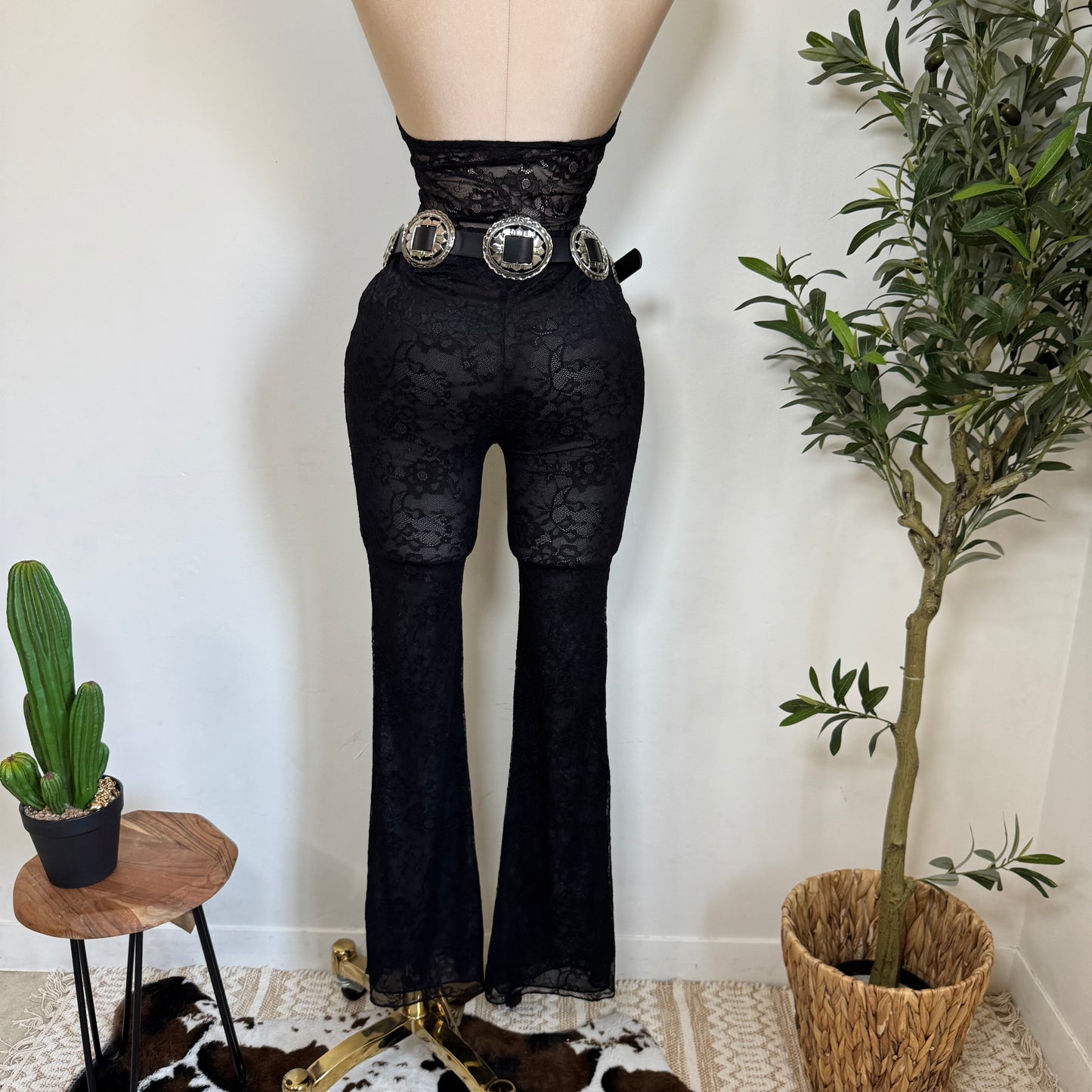 Sexy Lace Halter Pant Set-Black