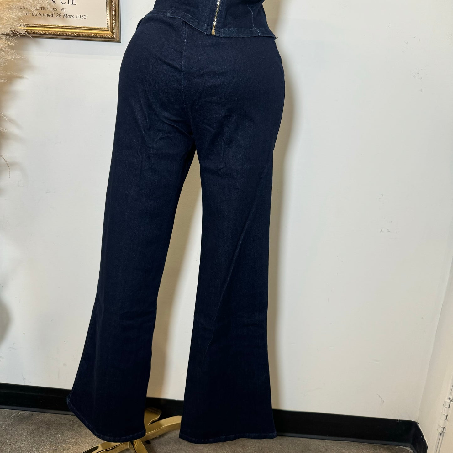 Strapless Denim Pant Set-DK Blue