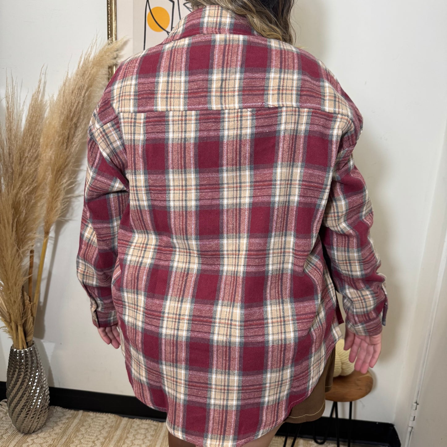 Plaid Long Sleeve Flannel-Red