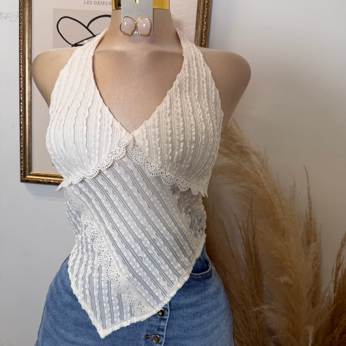 Halter Lace Top-White