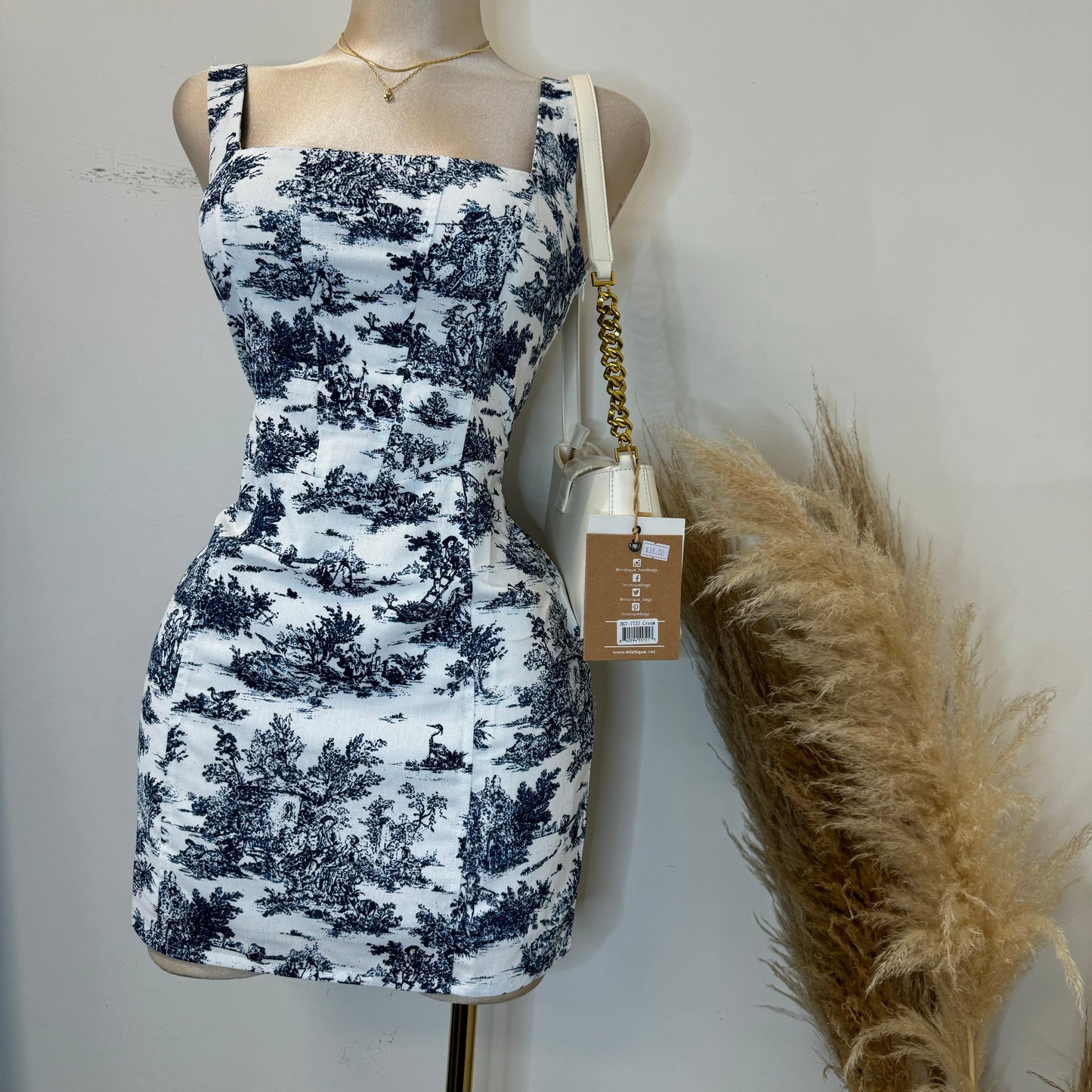 Hayden Corset Dress-Blue/White