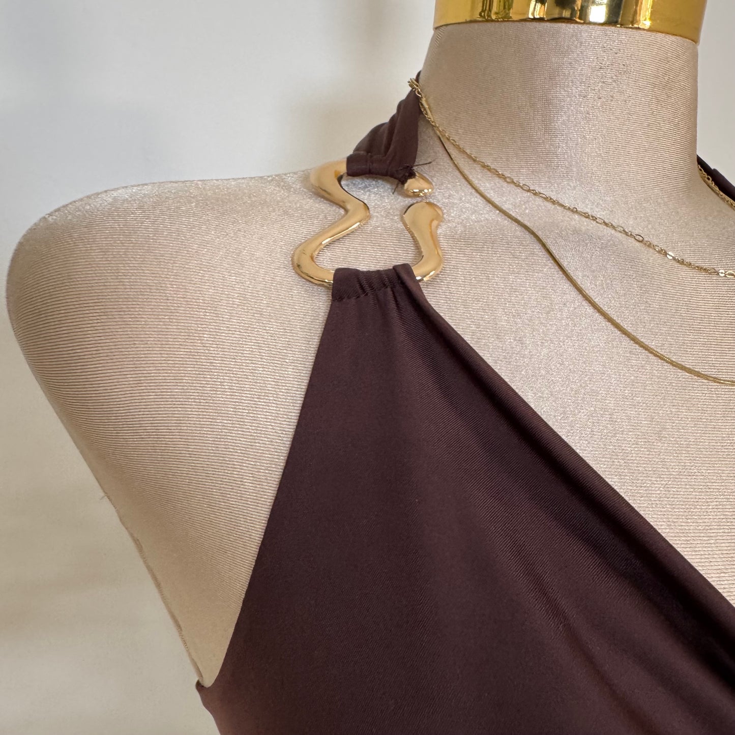 Halter Cowl Top Plus Size -Brown