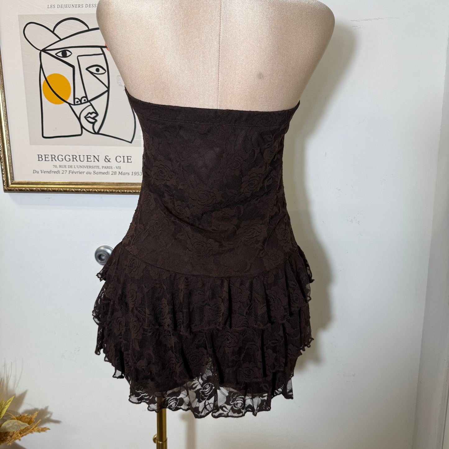 Tube Lace Tiered Romper Cont-Brown