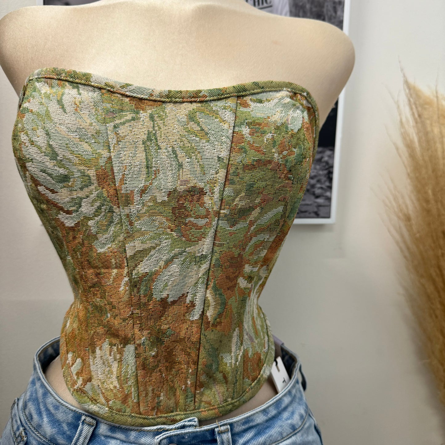 Delia Print Corset Top-Green