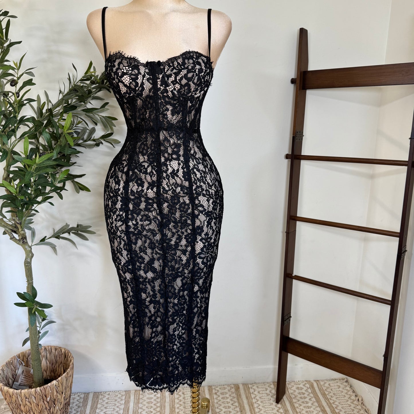 Midnight Lace Corset Dress-Black