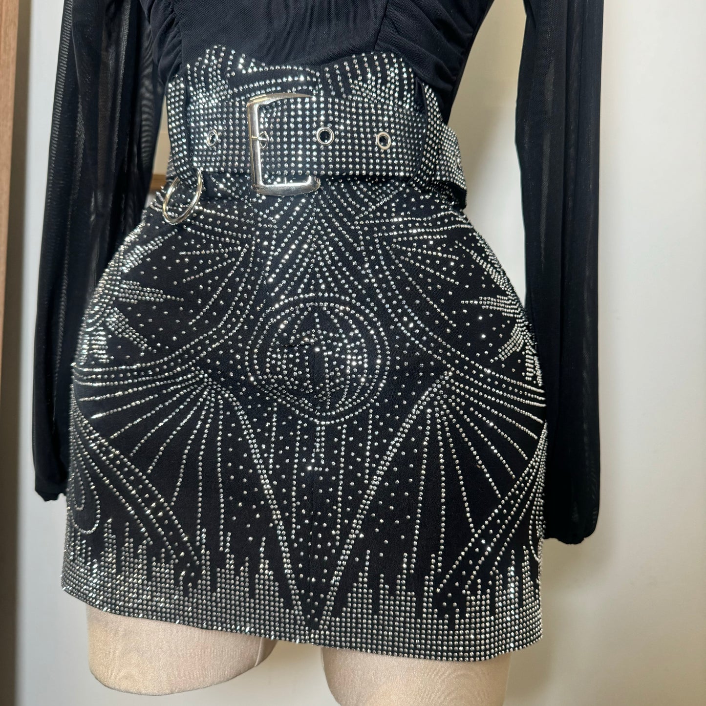 Rhinestone Skirt With Belt