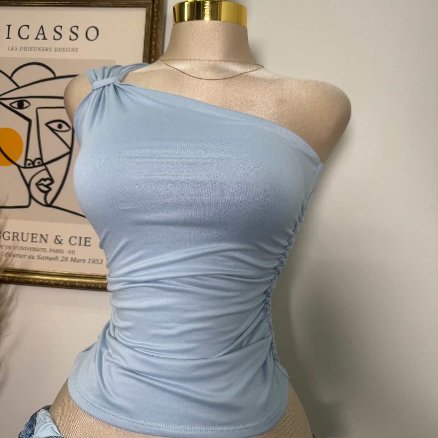 One Side Double Layered Top-Baby Blue