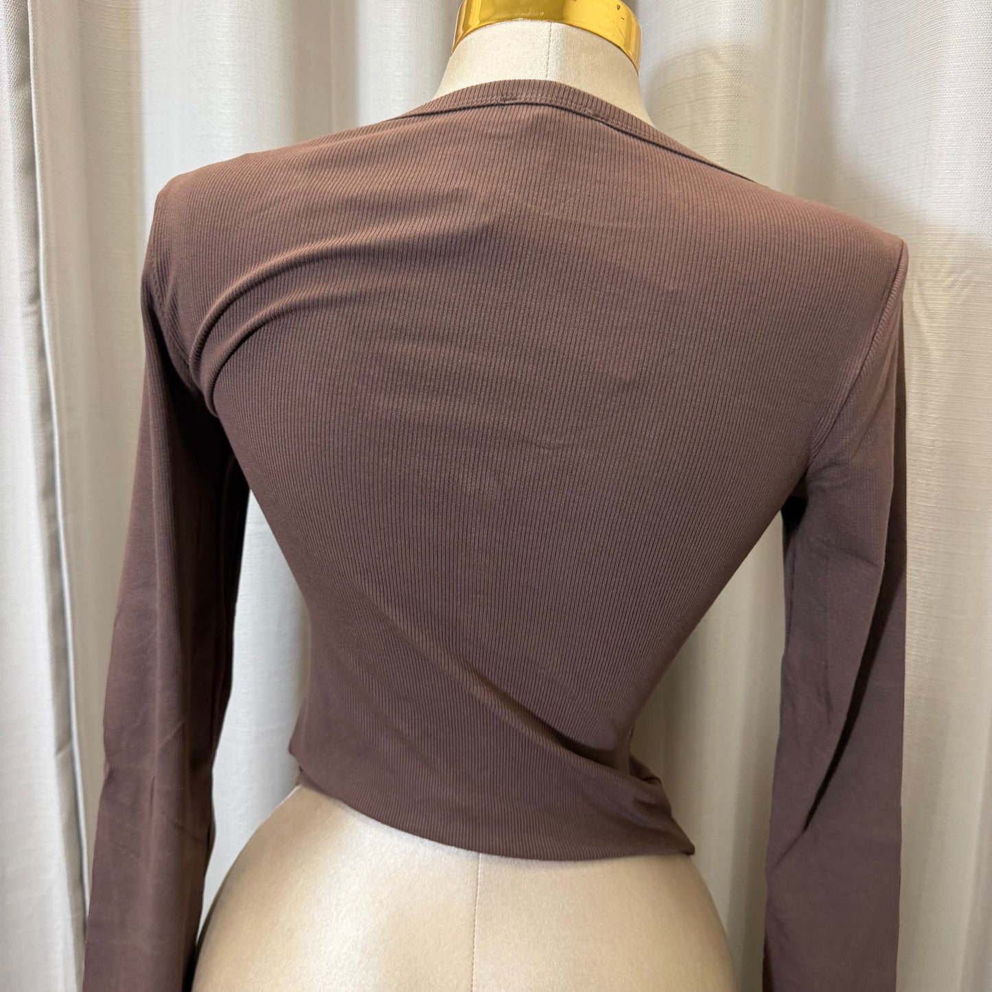Long sleeve Ribbed Top-Brown