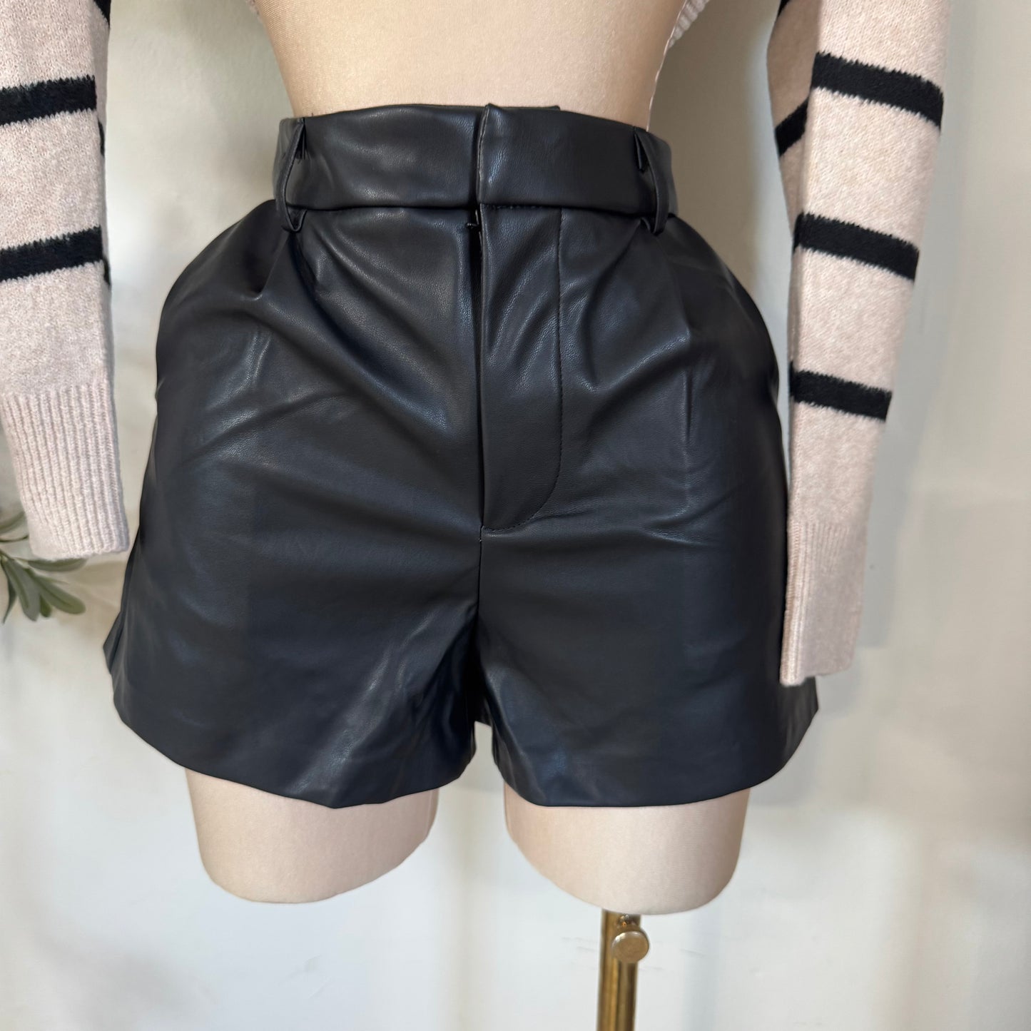 PU Leather Shorts -Black