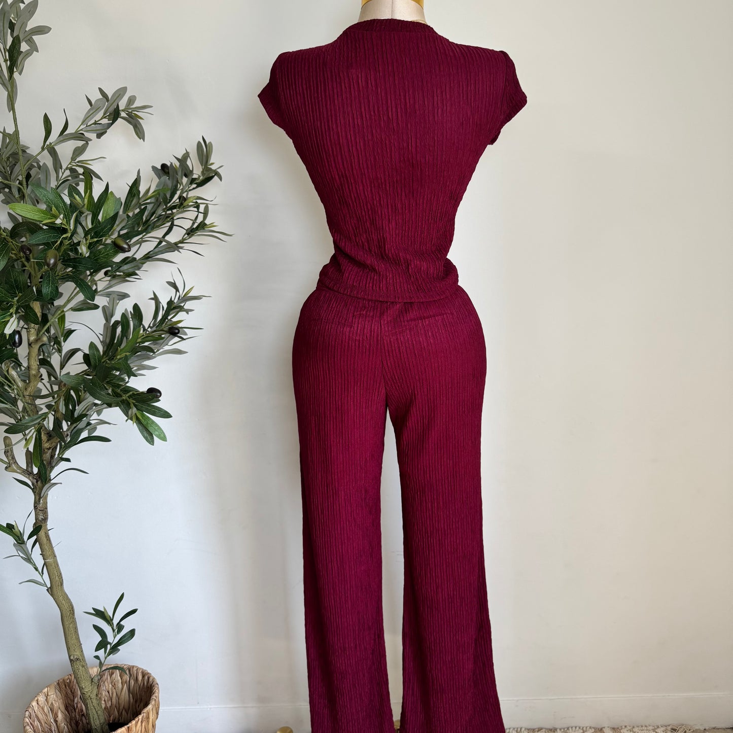 Tamara Short Sleeve Piece Set-Burgundy