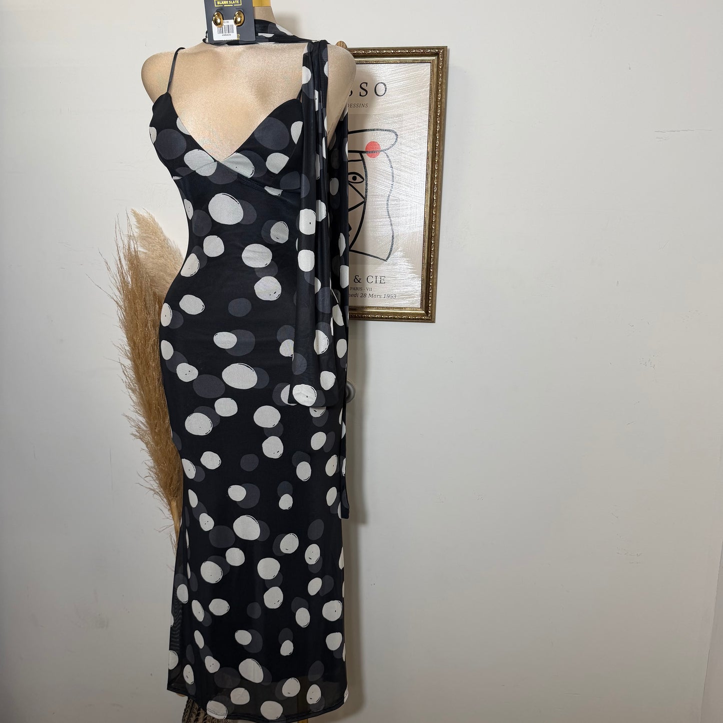 Polka Dot Mesh Dress-black/Ivory