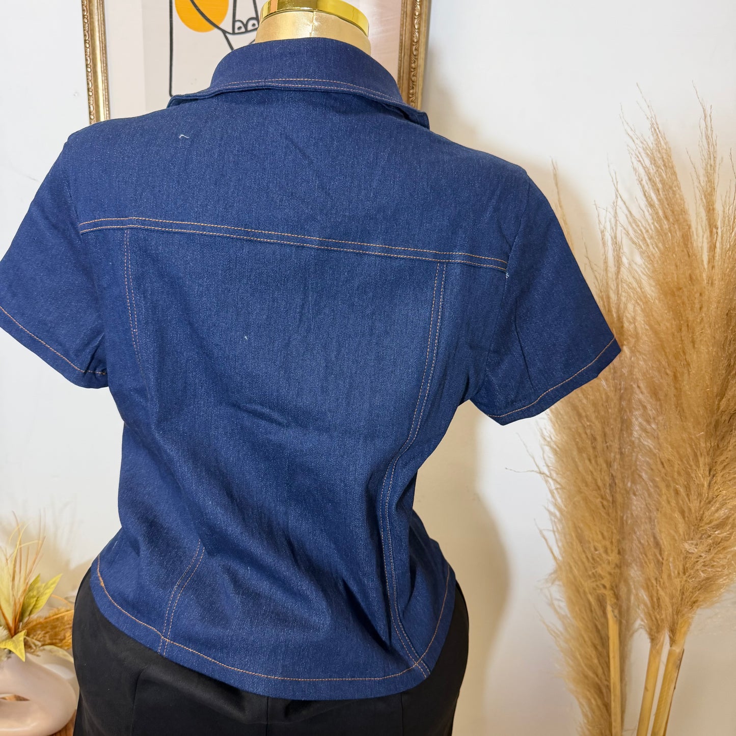 Denim Short Sleeve Top PL-Denim