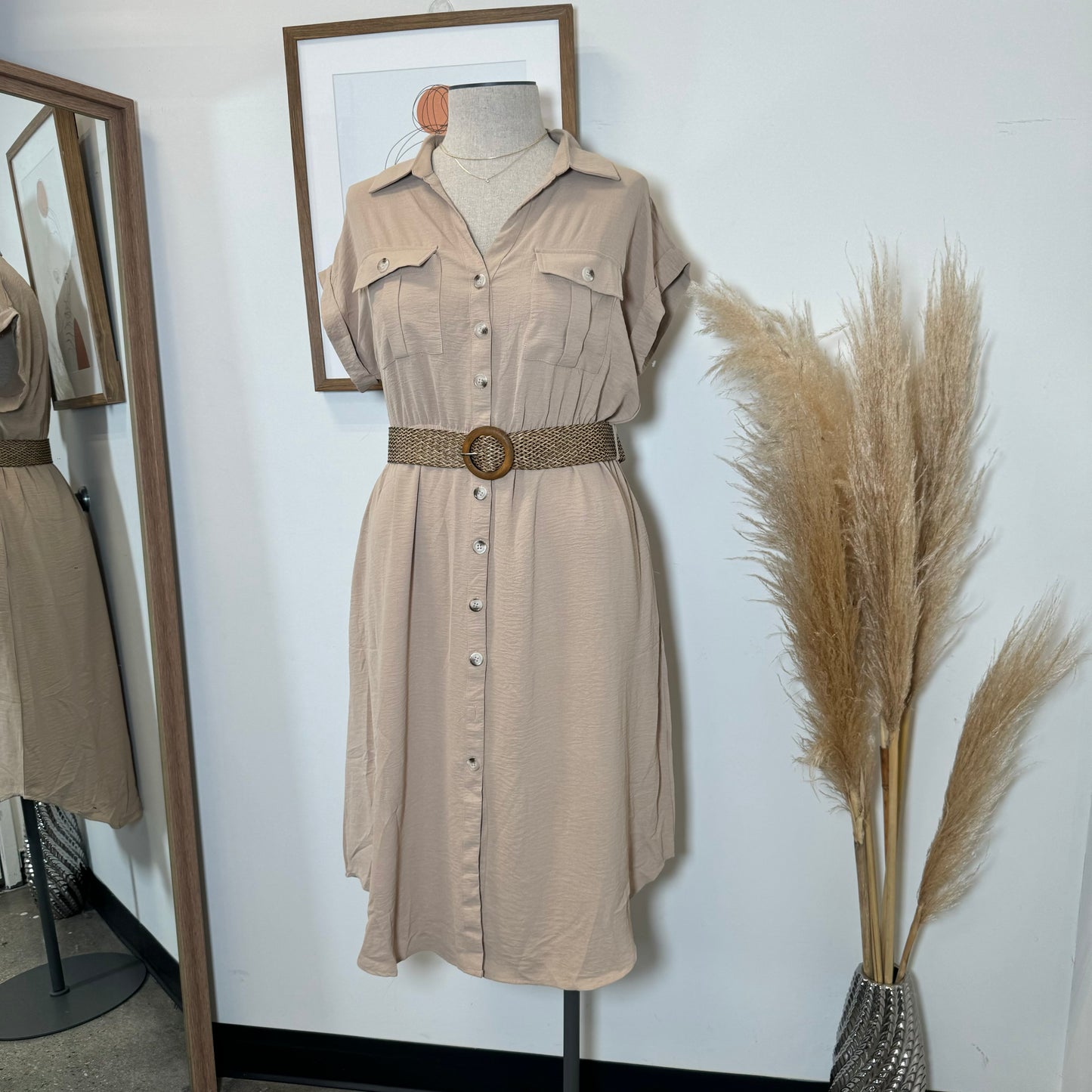 Lorel Dress with Belt PL-Taupe