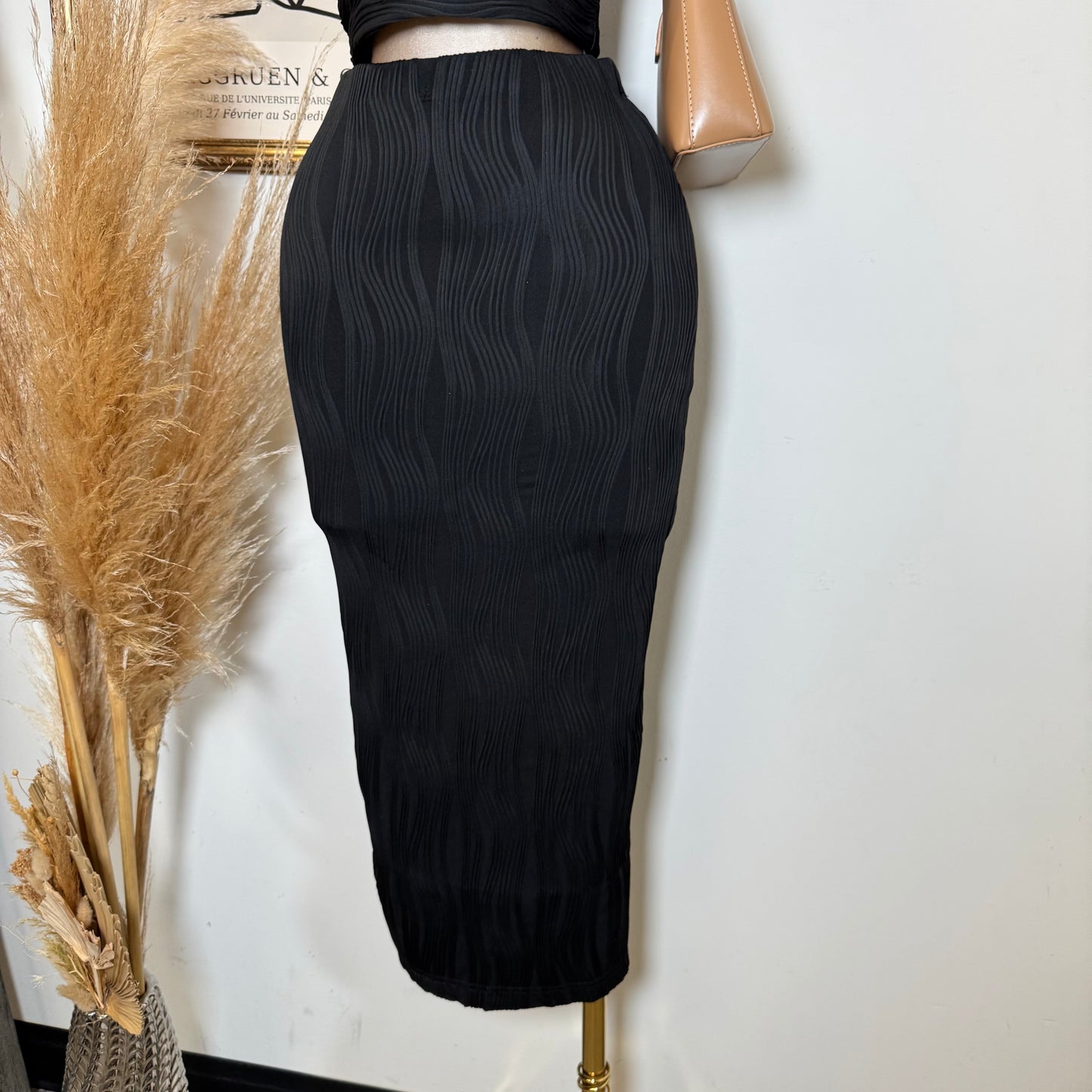 Halter Neck and Midi Skirt Set-Black