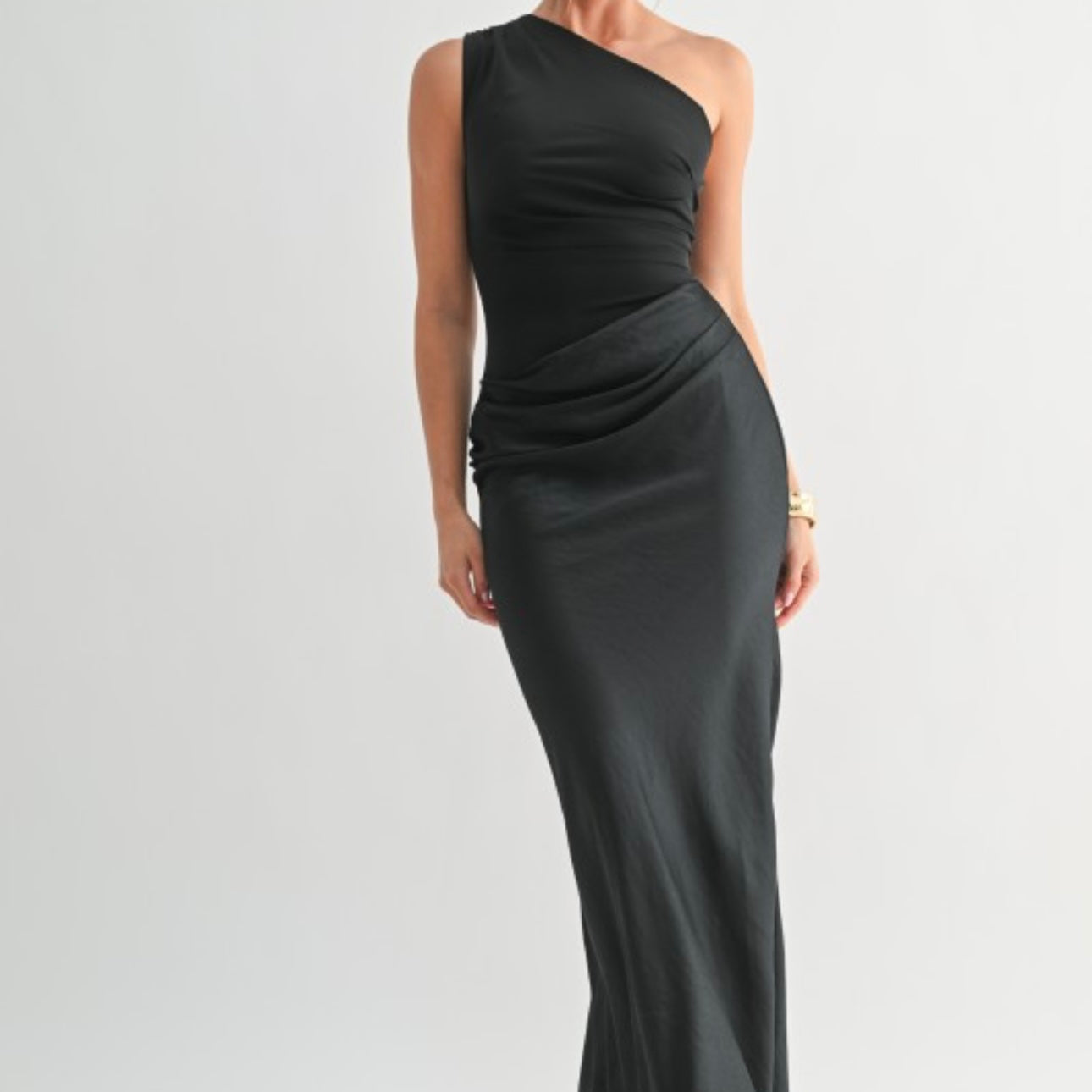Sable Asymmetrical Maxi Dress-Black