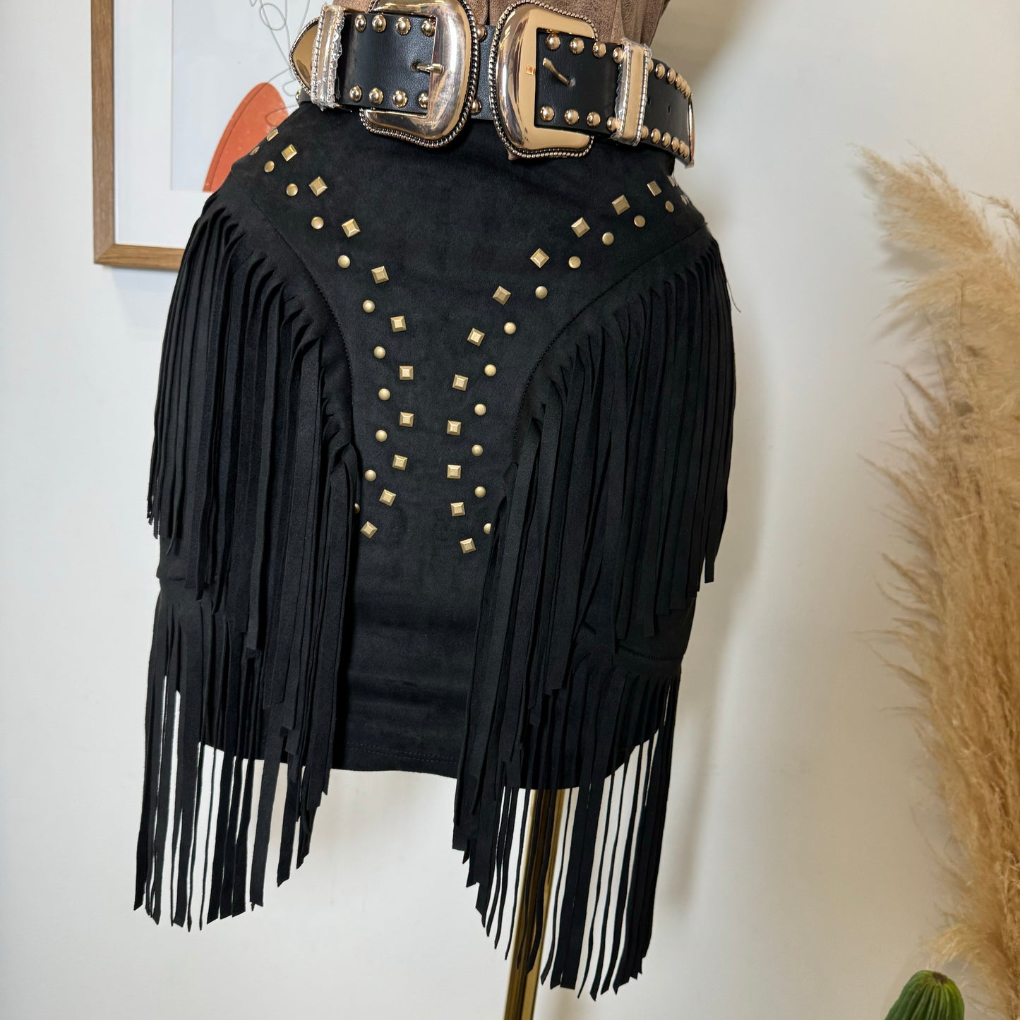 La Muy Muy Fringe Skirt-Black