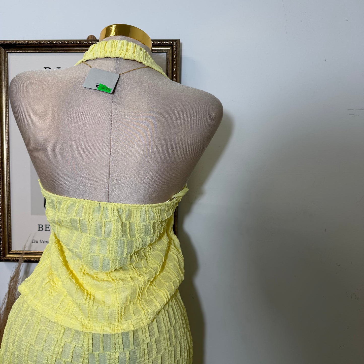 Front Tie Spaghetti Tie Halter Neck Top and pant set-Light Yellow