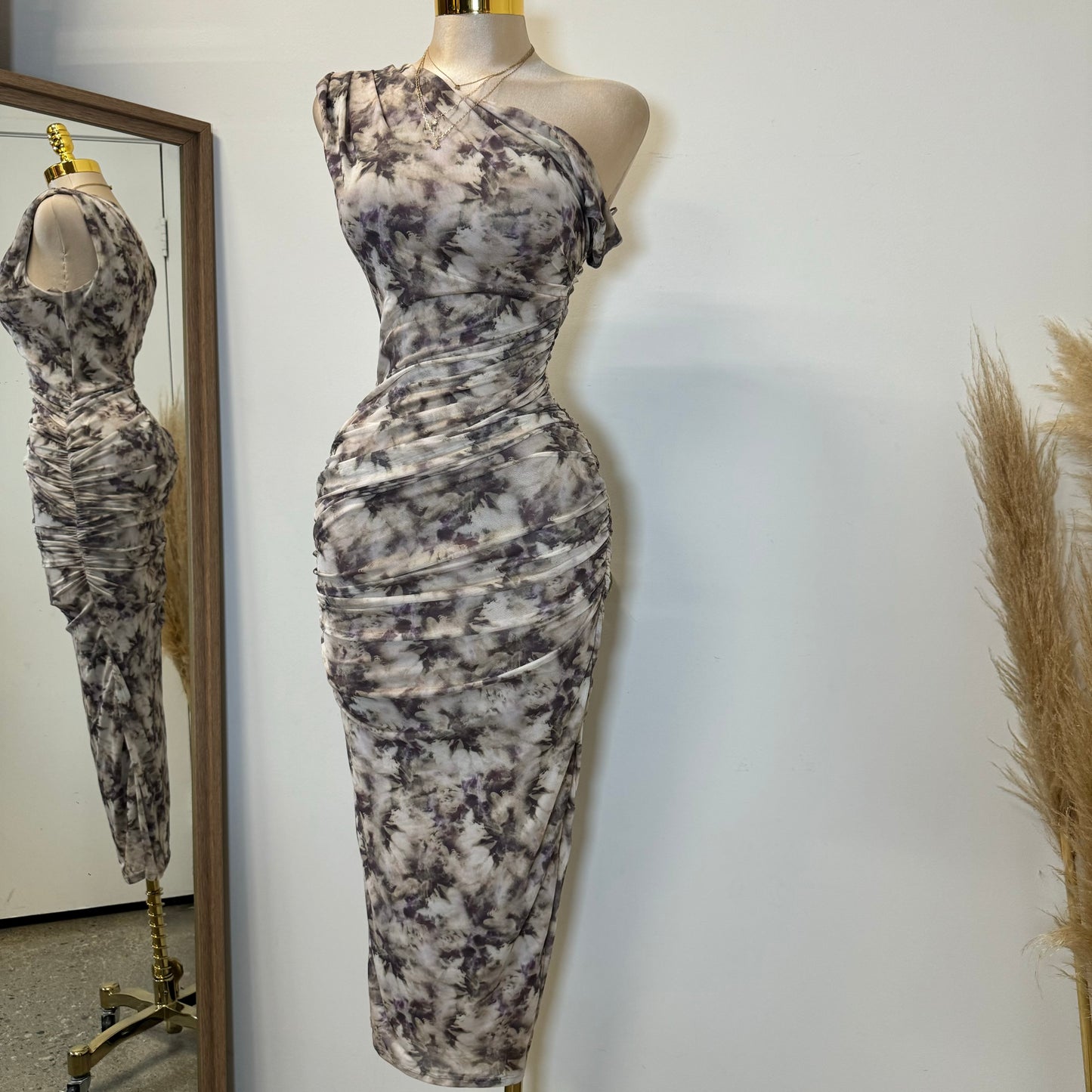 Luxi Dress-White/Olive Multi Color