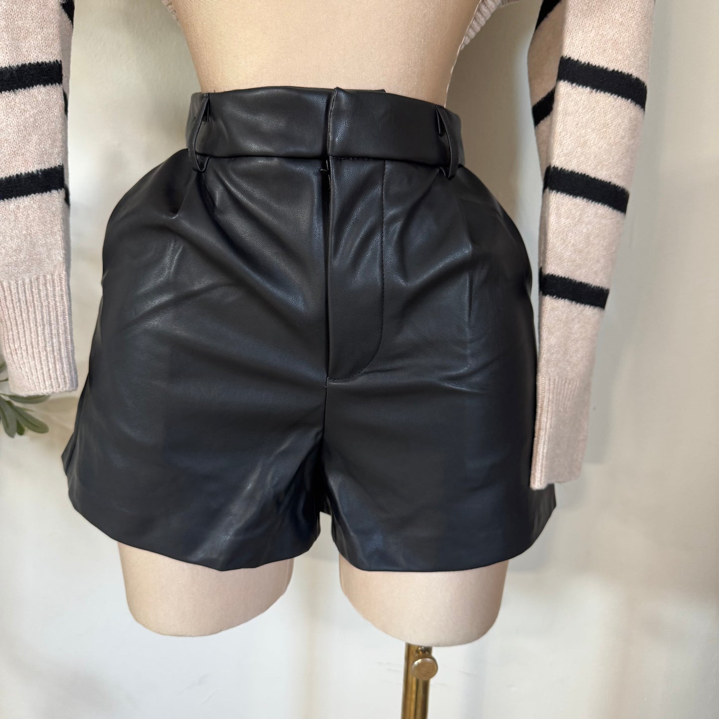 PU Leather Shorts -Black