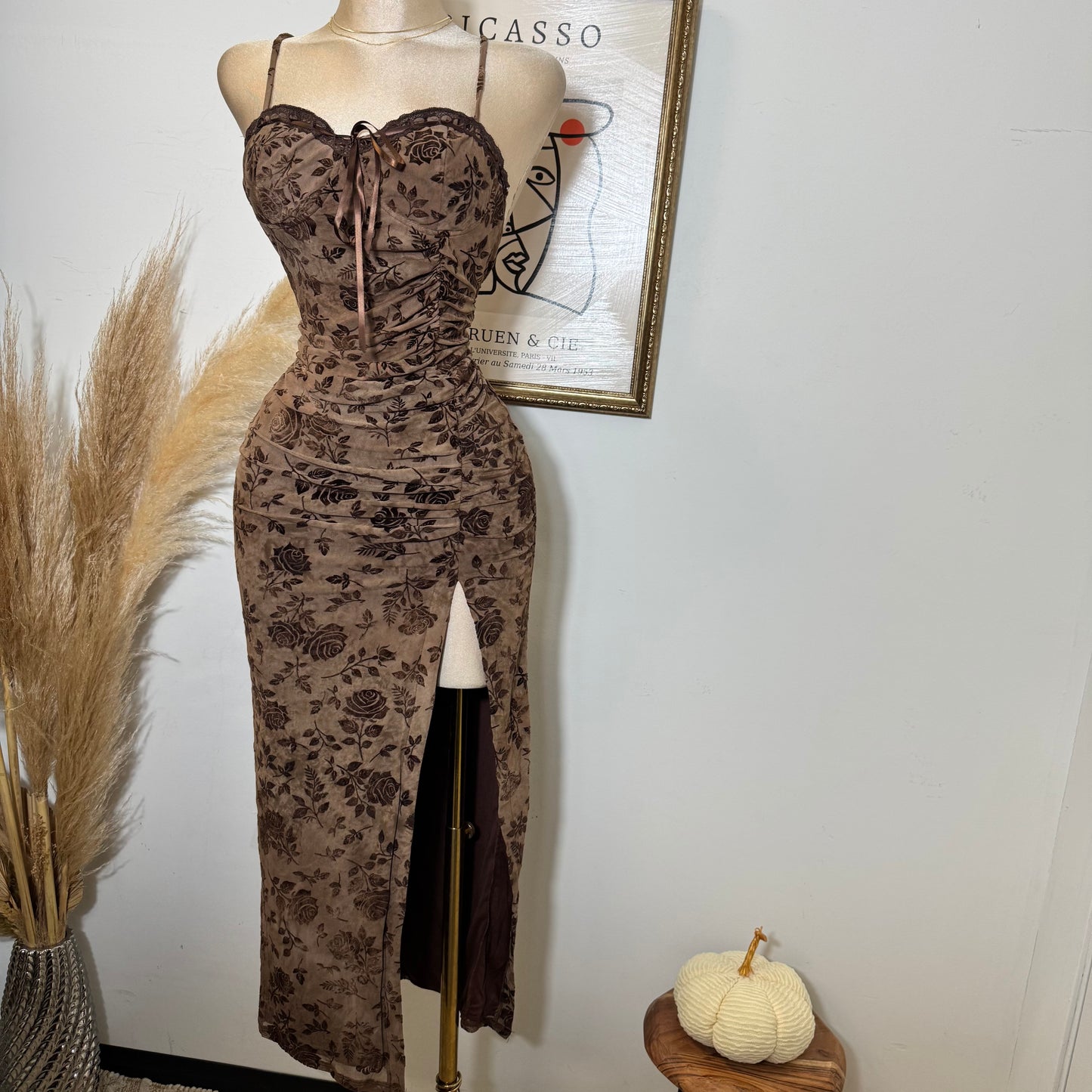 Printed Maxi Dress-Chocolate