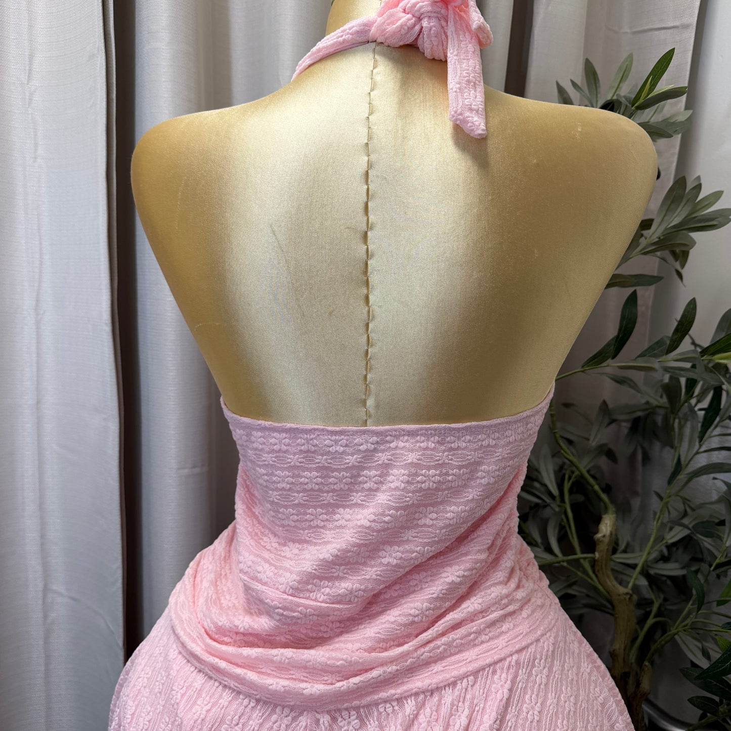 PL-Halter Lace Dress-Light Pink