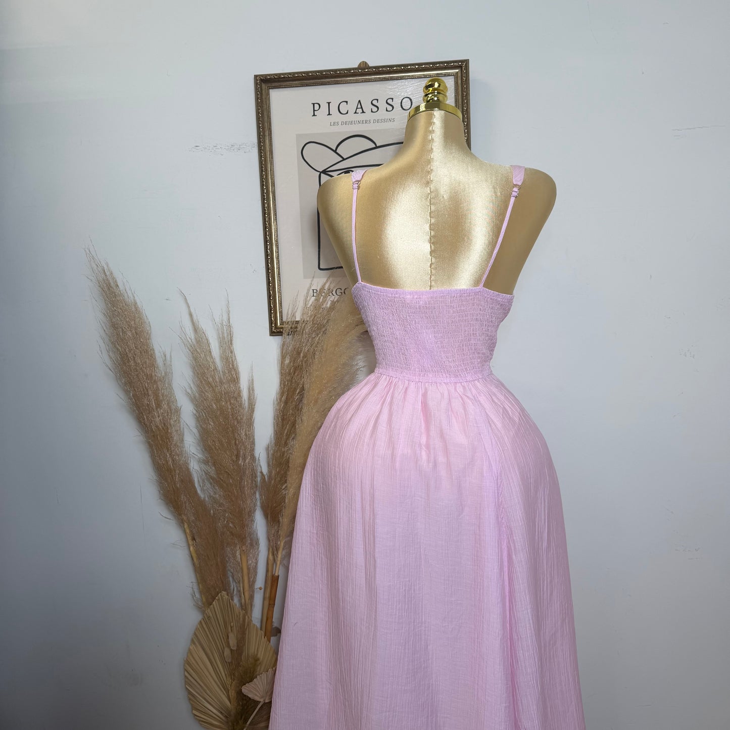 PL- Square Neck Midi Dress-Pink