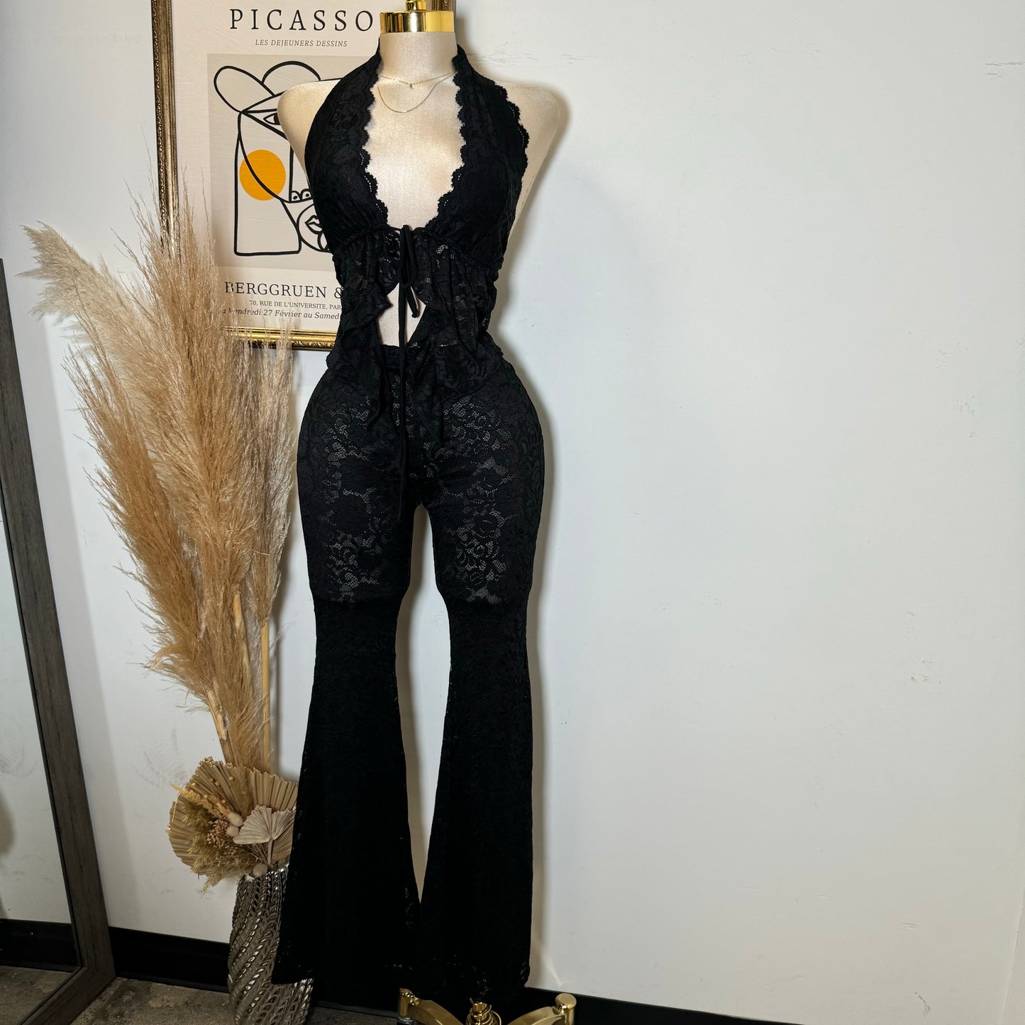 Sexy Lace Pant Set-Black