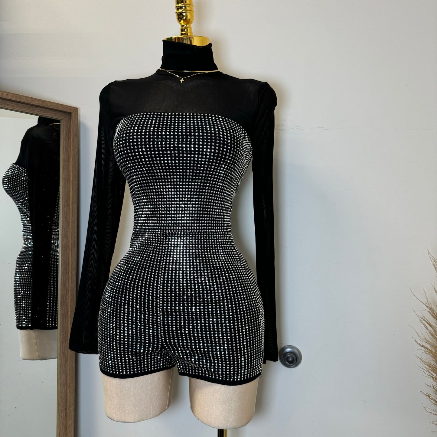 Rhinestone Romper-Black