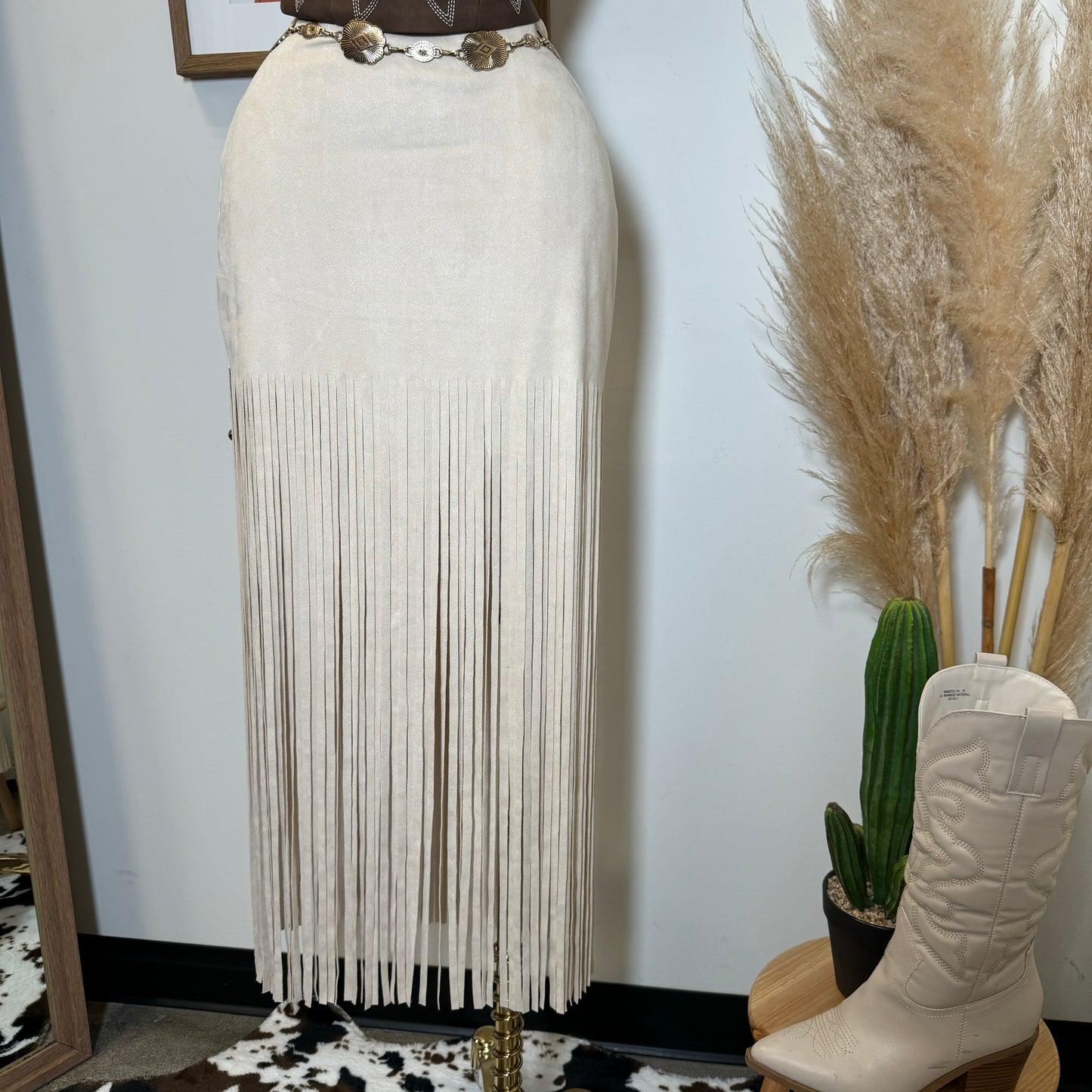 Y Tu Médium Rise Suede Knit Skirt-Natural