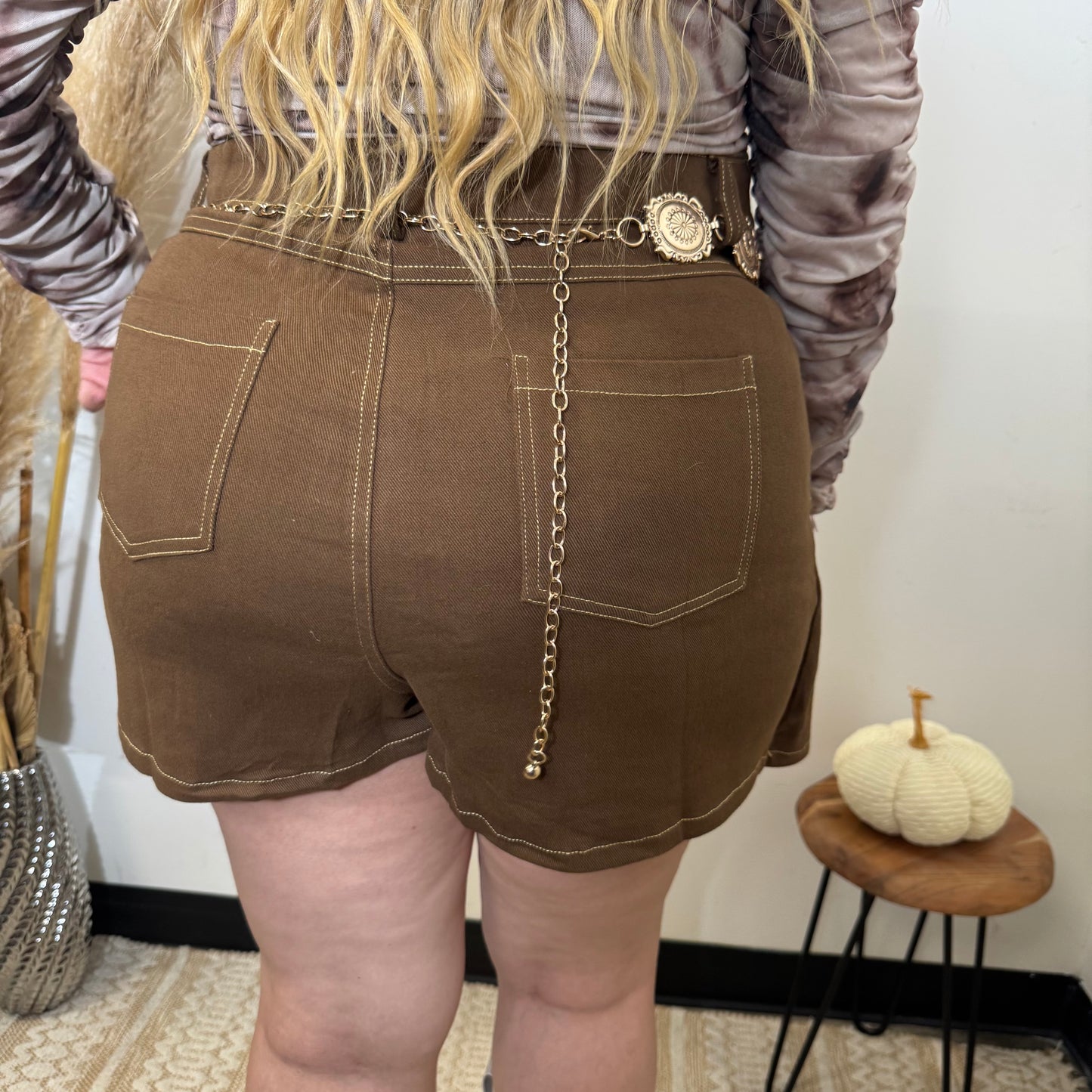 Denim Skort -Brown