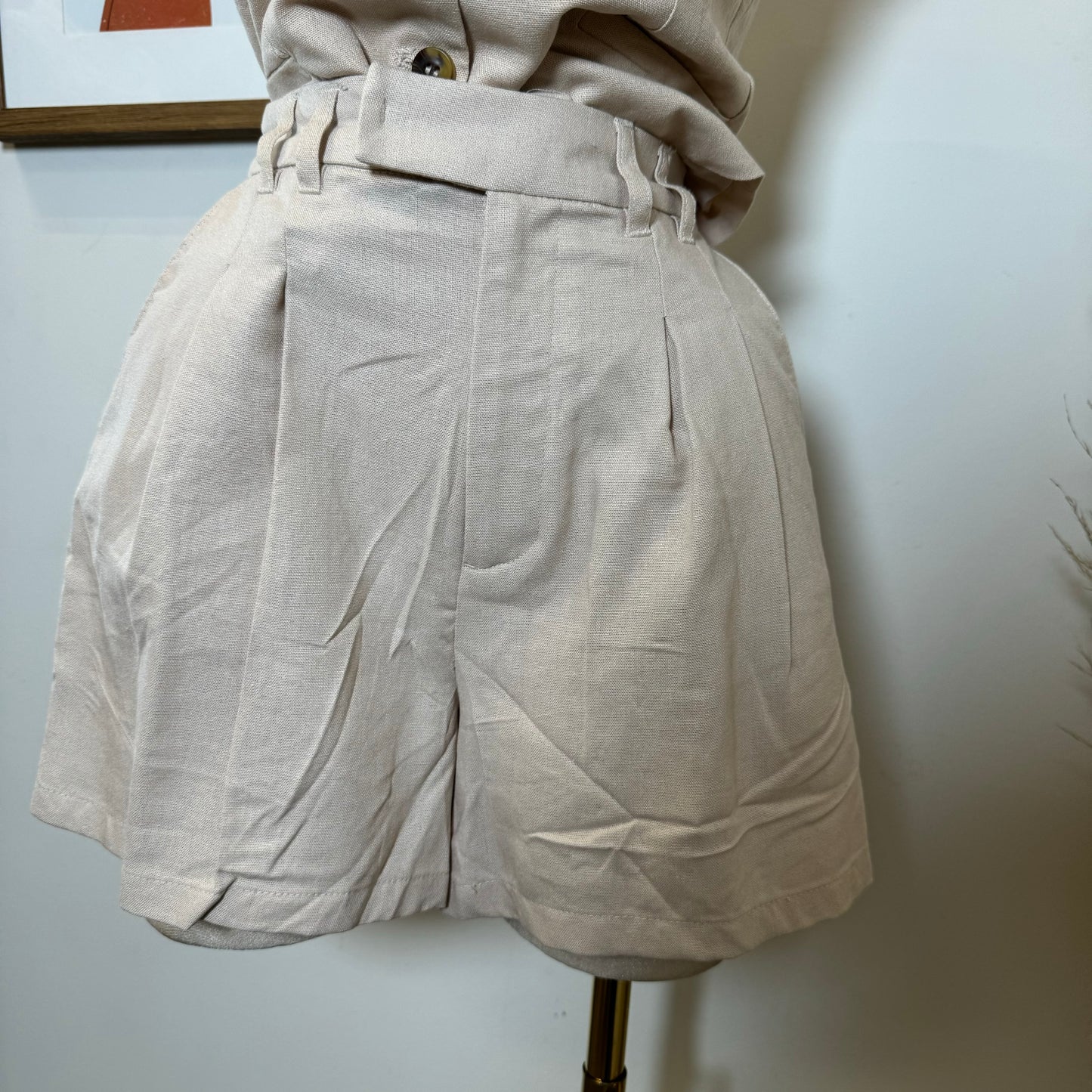 Vamonos Linen Short Vest Set-Khaki