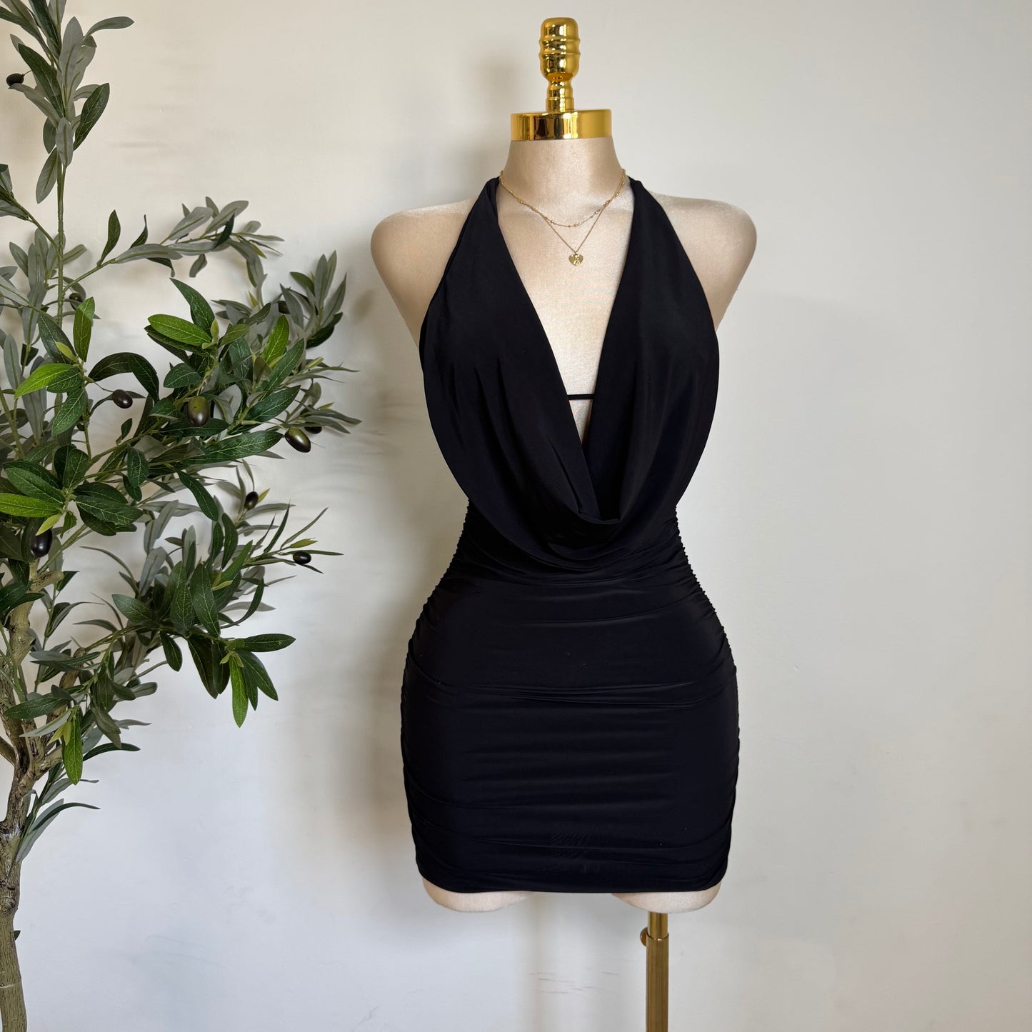 Cowl Double Layered Dress-Black