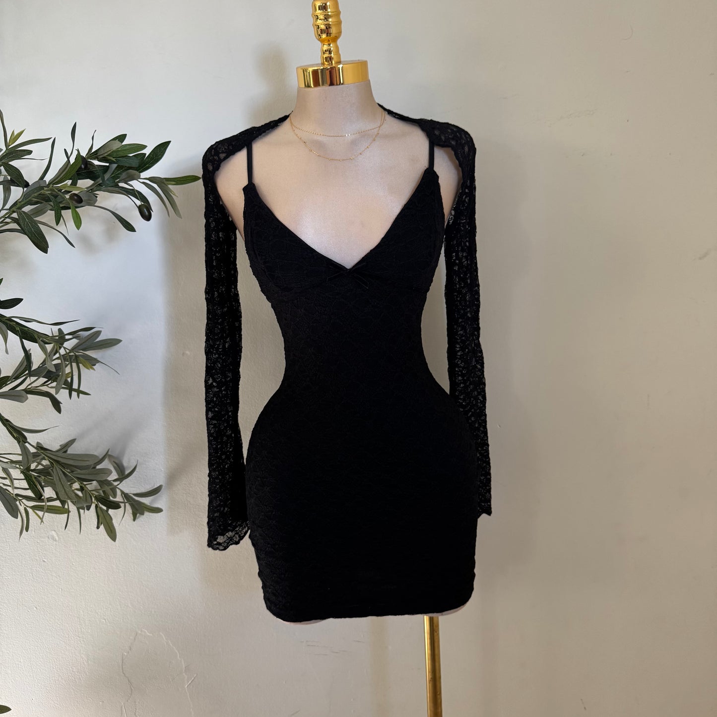Long Sleeve Bolero Dress Set-Black