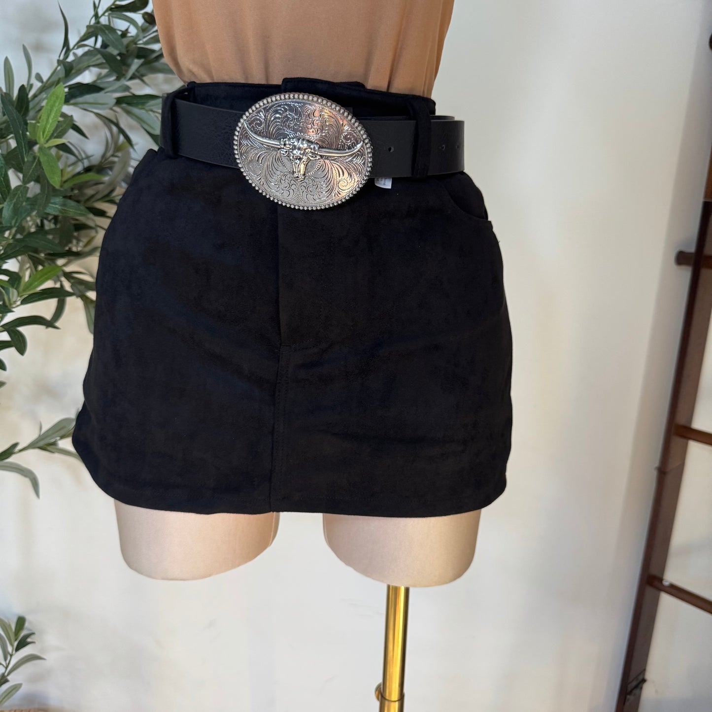 Suede Mini Skirt with shorts underneath -Black