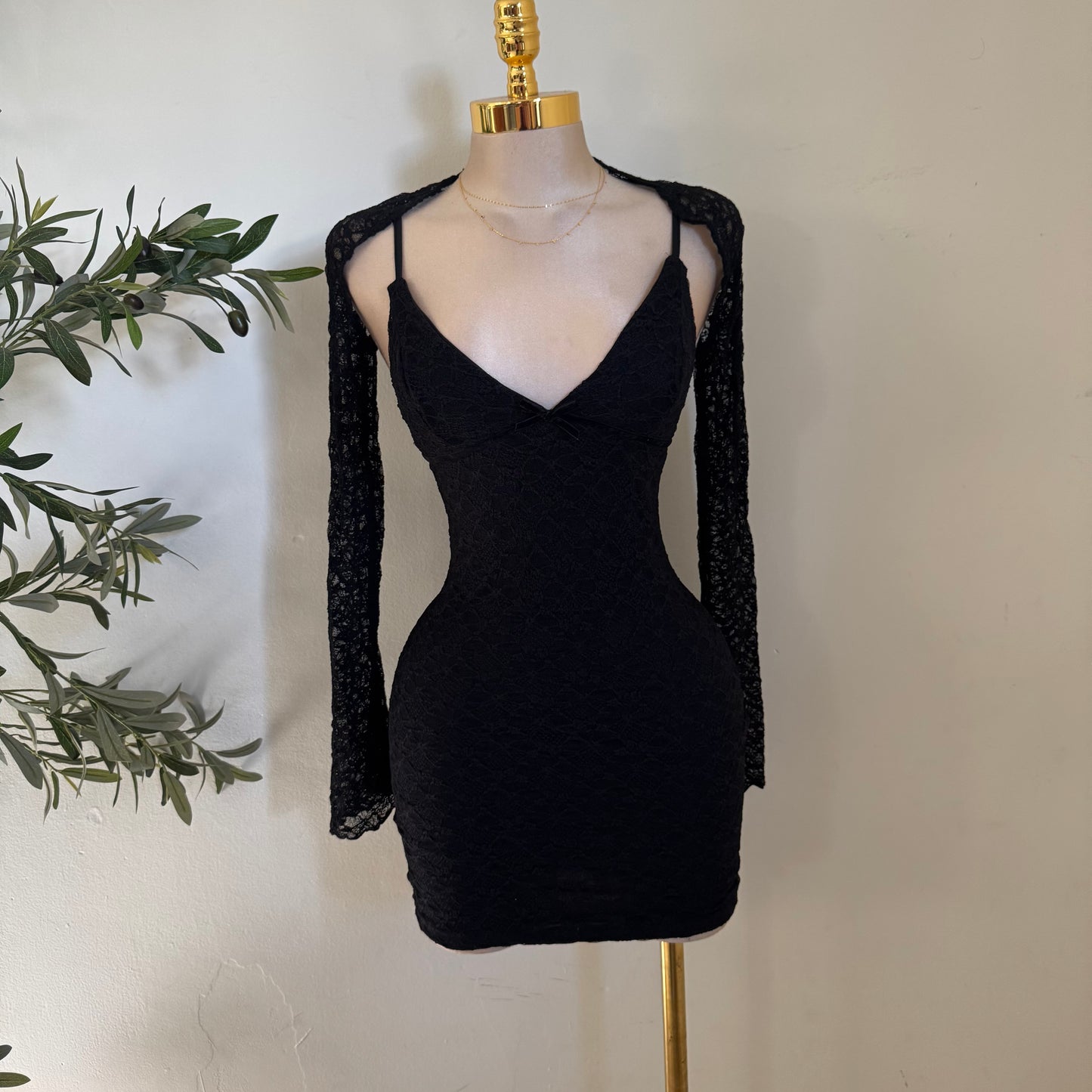 Long Sleeve Bolero Dress Set-Black