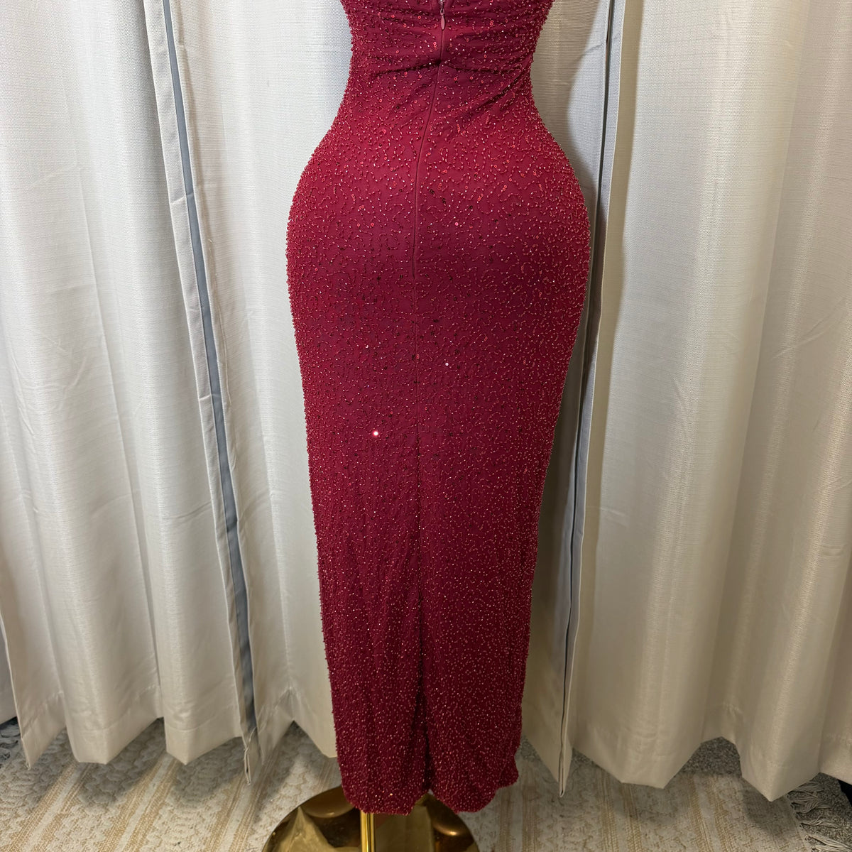 Bead cowl Maxi Dress-Burgundy