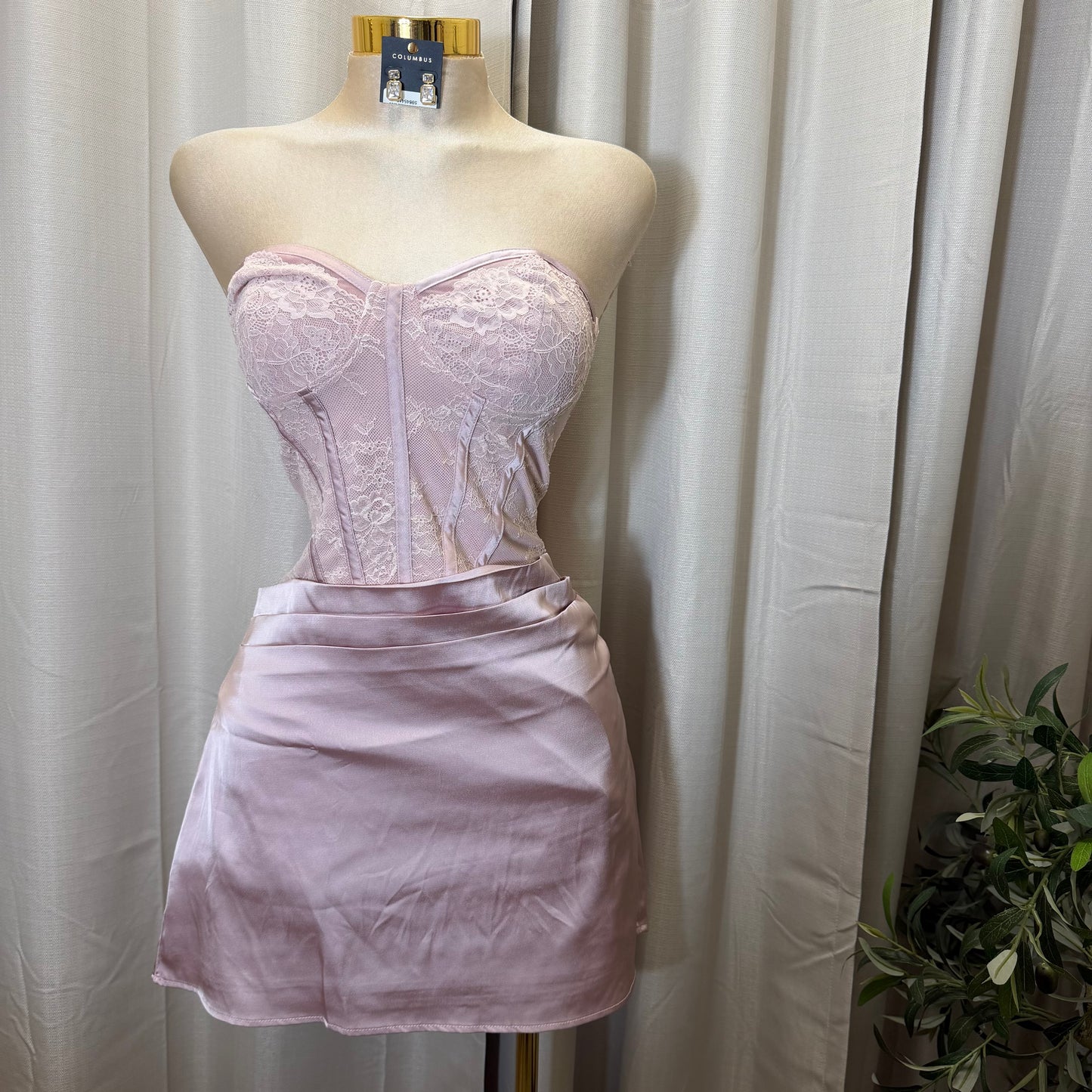STRAPLESS CORSET A-LINE MINI DRESS-Baby Pink